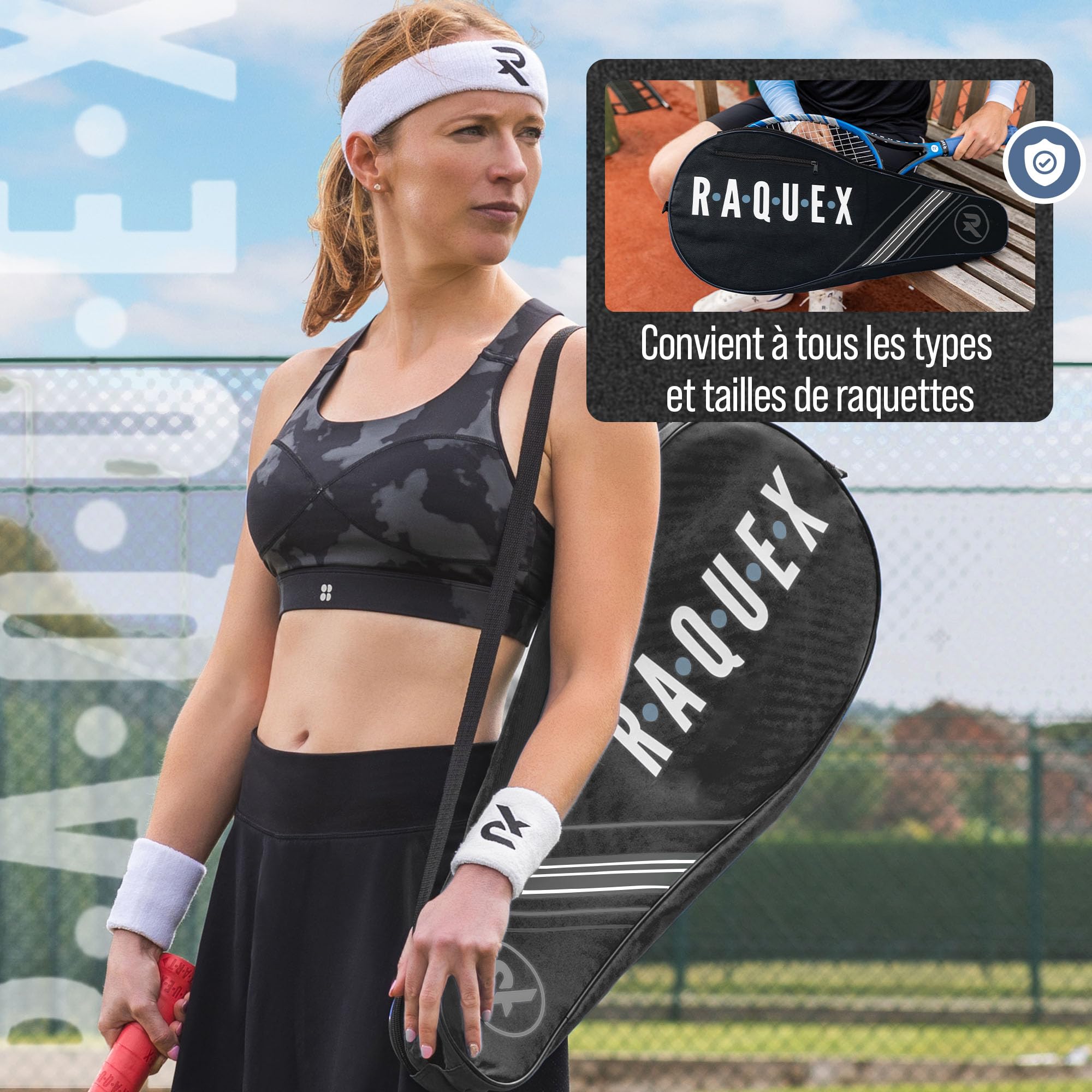Raquex Sac pour Raquette de Tennis - Bleu ou Noir - Housse de Protection pour Raquette de Tennis, Squash et Badminton - pour 2 Raquettes et Accessoires avec bandoulière