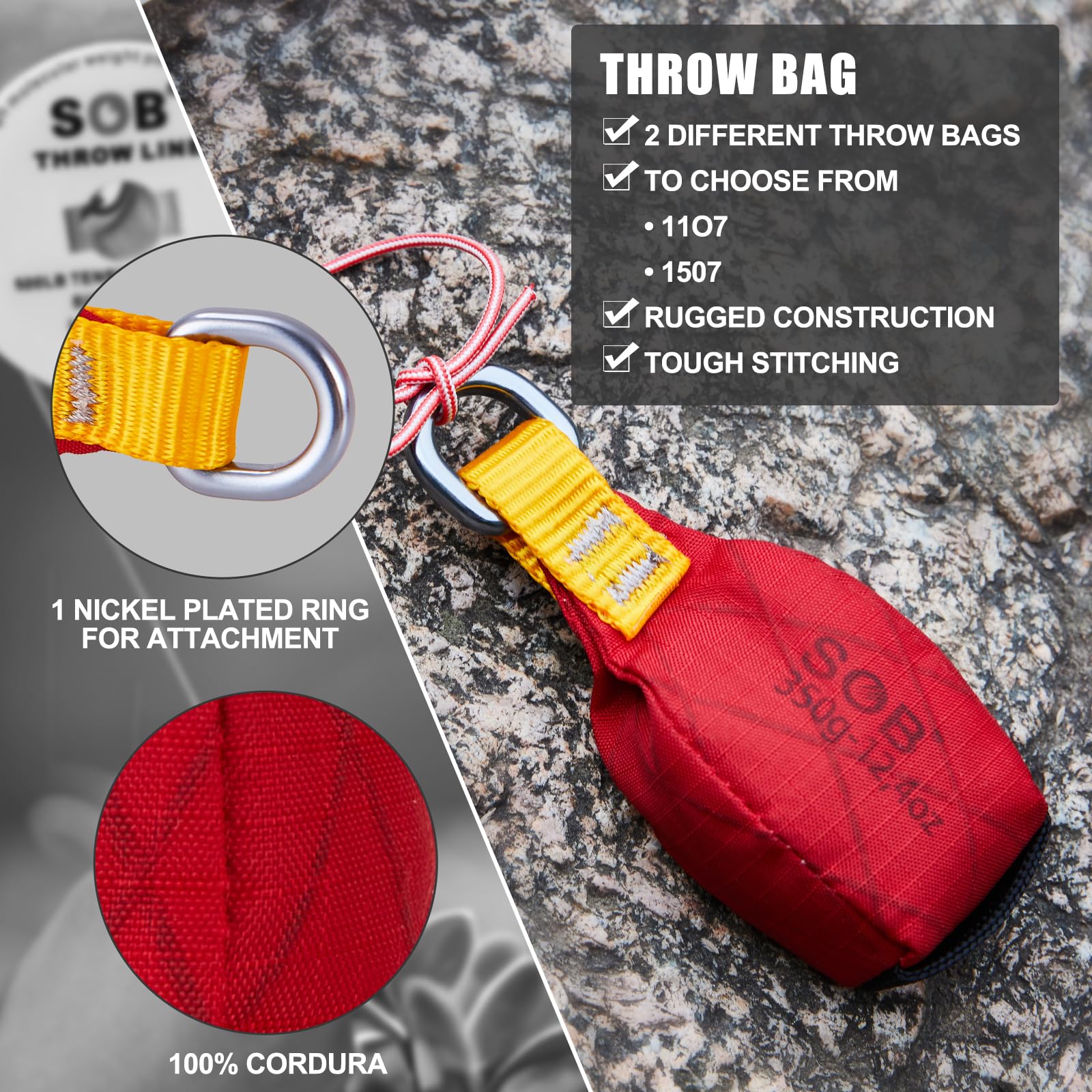 SOB Bolsa de Lanzamiento con Cuerda de 60m para Escalada de Árboles, Montañismo (Rojo, 350g)