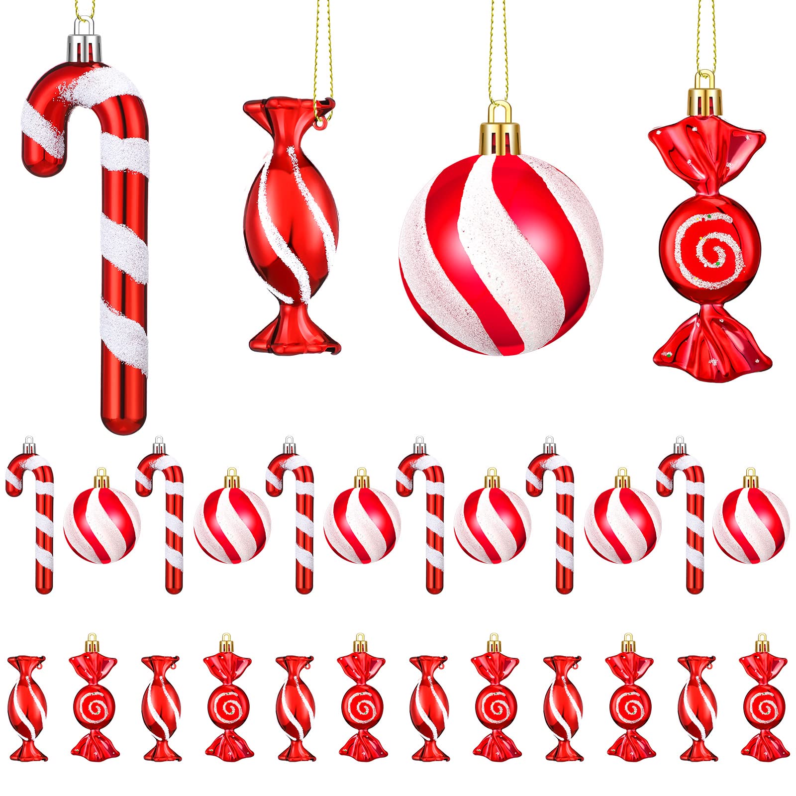 24 Pcs Christmas Candy Lollipop Ornament Set Vibrant Red White Candy Cane Ornament Xmas Hanging Lollipop Pattern Decorations with Rope for Xmas Holiday Festival Decor Photo Booth Prop (Stylish Style)