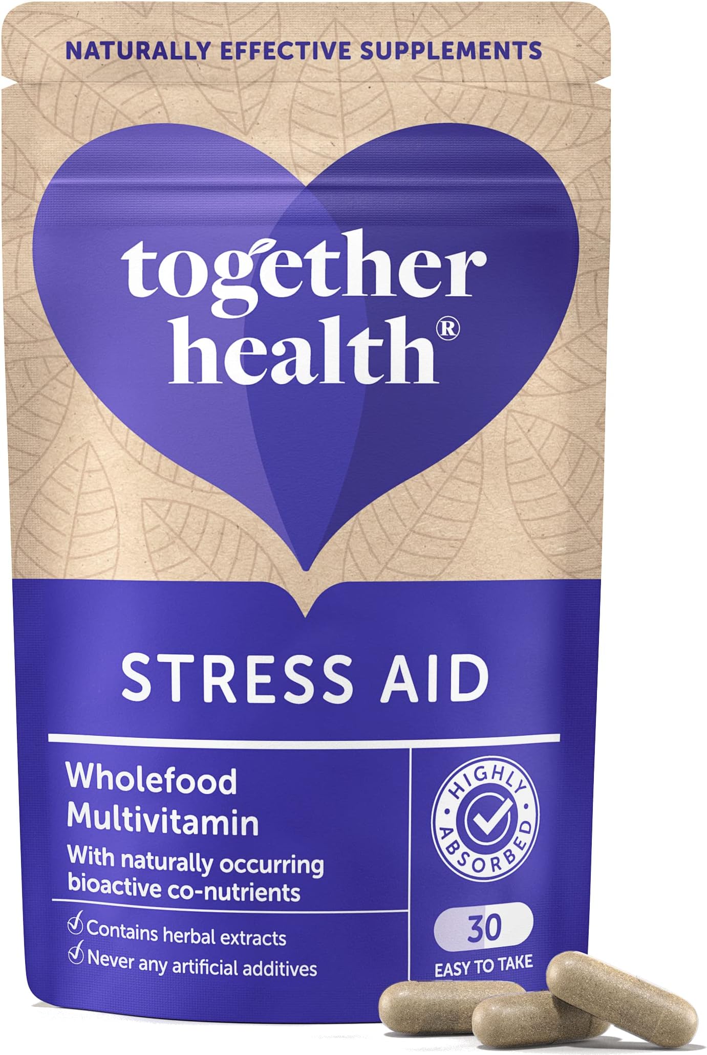 Stress Aid Complex – Together Health – 5 Essential B Vitamins – Schisandra, Ashwagandha & Rhodiola – Ocean-Sourced Magnesium – Vegan Friendly – Made in The UK - 90 Vegecaps