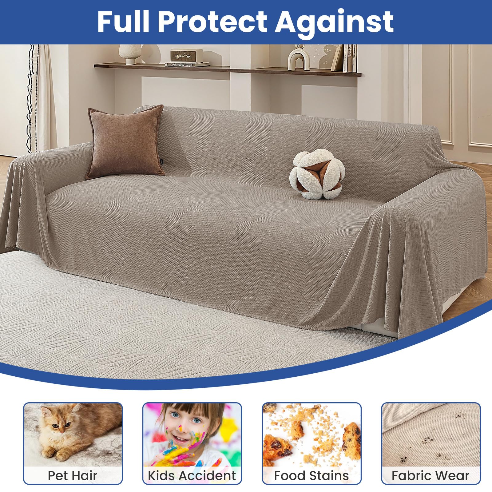 Ystyle Funda Sofa 3 Plazas, 200x340 CM, Cubre Sofa Antideslizante, Fundas para Sofa Antimanchas, Manta Cubre Sofa Grande, Protector De Sofa Suave y Cómoda, Sofa Cover Lavable, Caqui