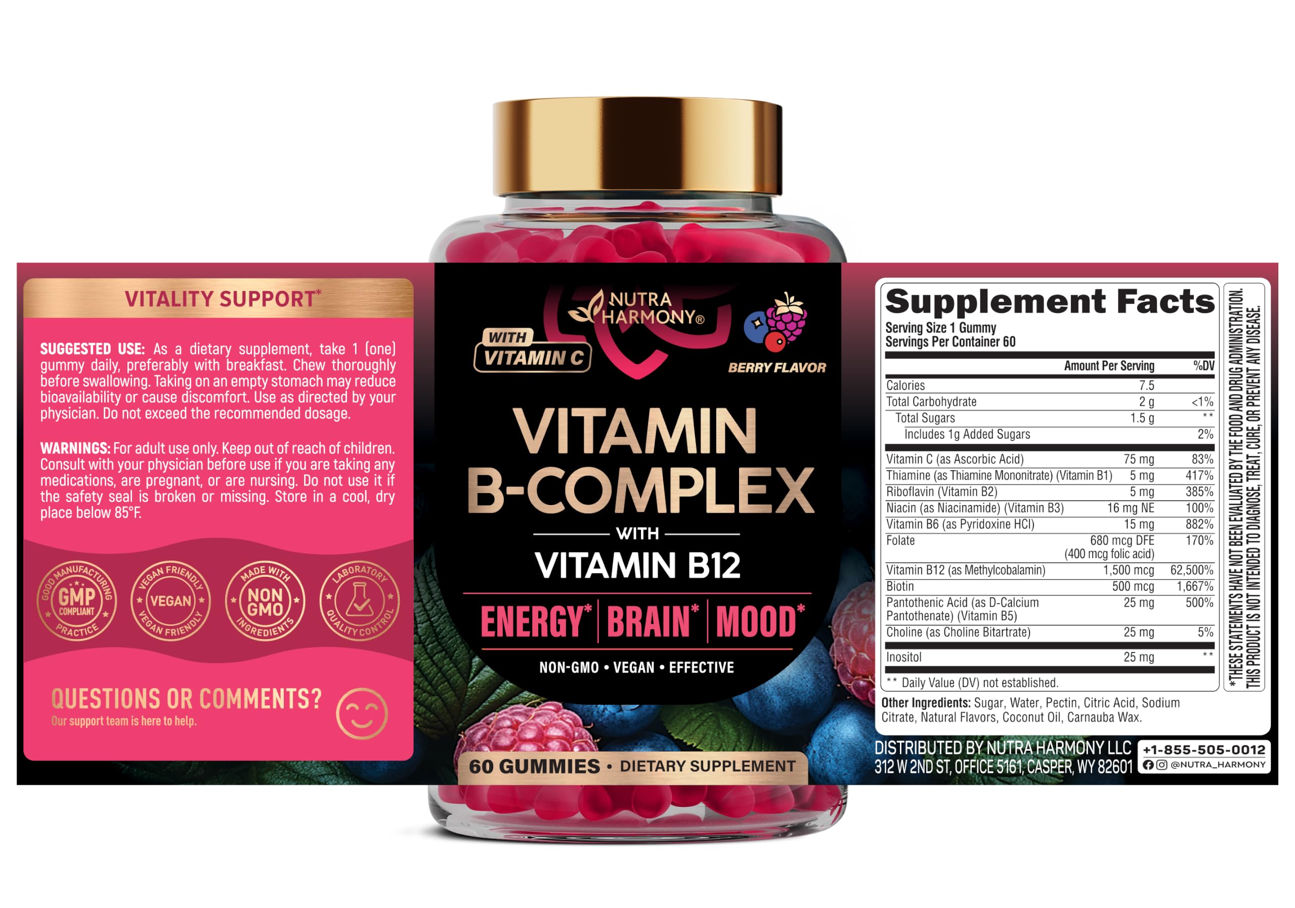 Vitamin B-Complex Gummies for Women & Men - Full B Complex & B12 - 60 Gummy — Amazon image 2