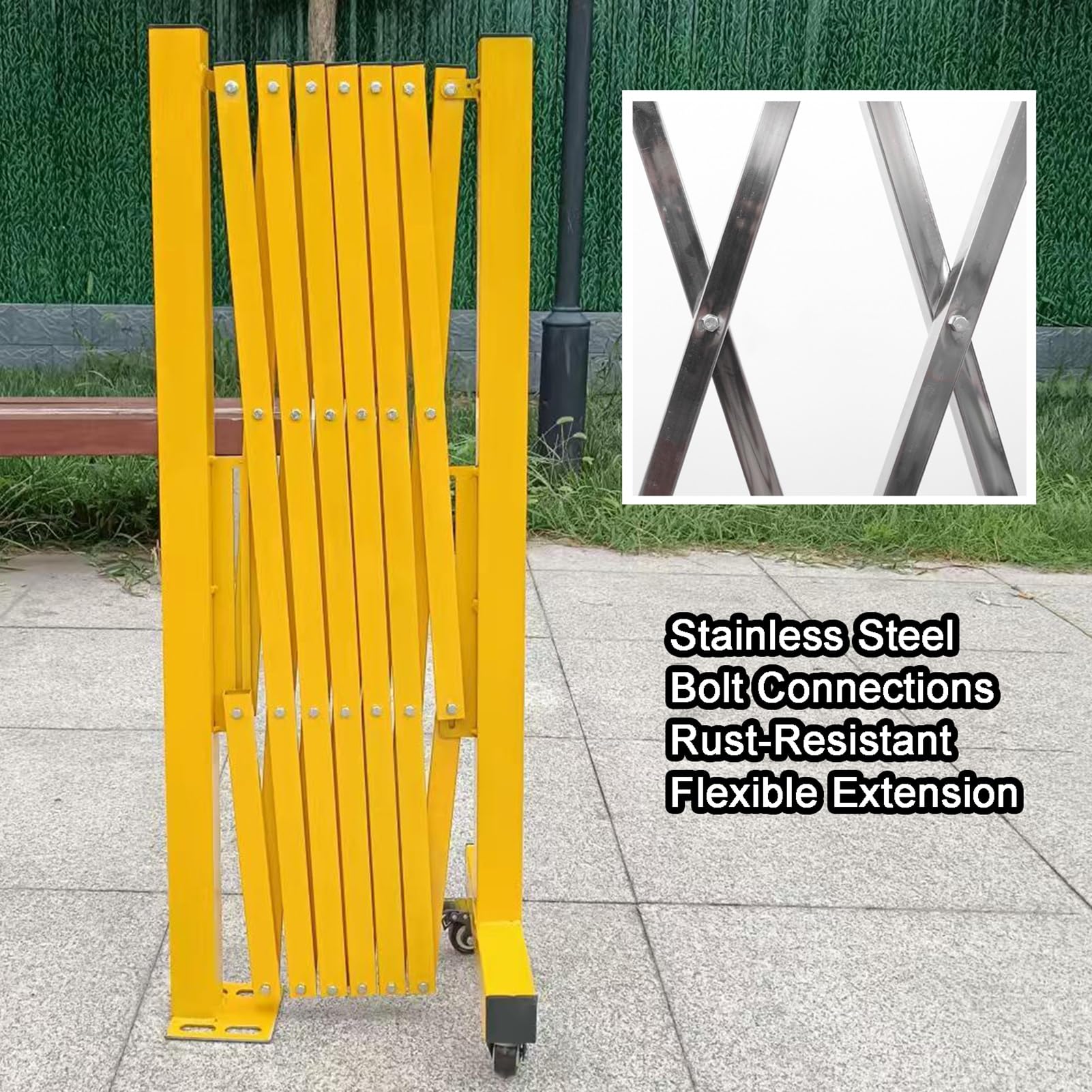 Tragbares, faltbares Sicherheitsgitter aus Metall mit Rollen – Verstellbare, einziehbare Absperrung für Verkehrsregelung, Schulen und Veranstaltungen (Schwarz, 120 x 150 cm) – Robust und ein