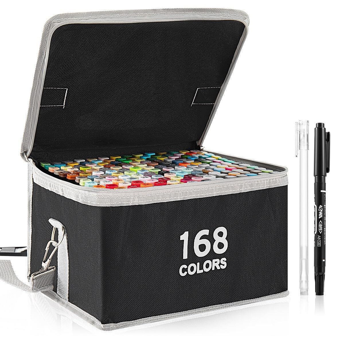 Trintion Feutres Alcool Professionnels 80/100/168 Couleurs – Twinmarkers Double Pointe, Marqueurs à Dessin pour Coloriage Adulte, Croquis, Art & Écriture avec Sac et Base de Rangement (168)