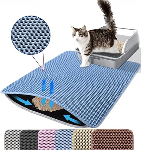 Miniatura 21 de Tapete de arena extra grande para gatos, 30 x 22 pulgadas, tapete de doble capa para atrapar arena para gatos, antideslizante, impermeable, a prueba