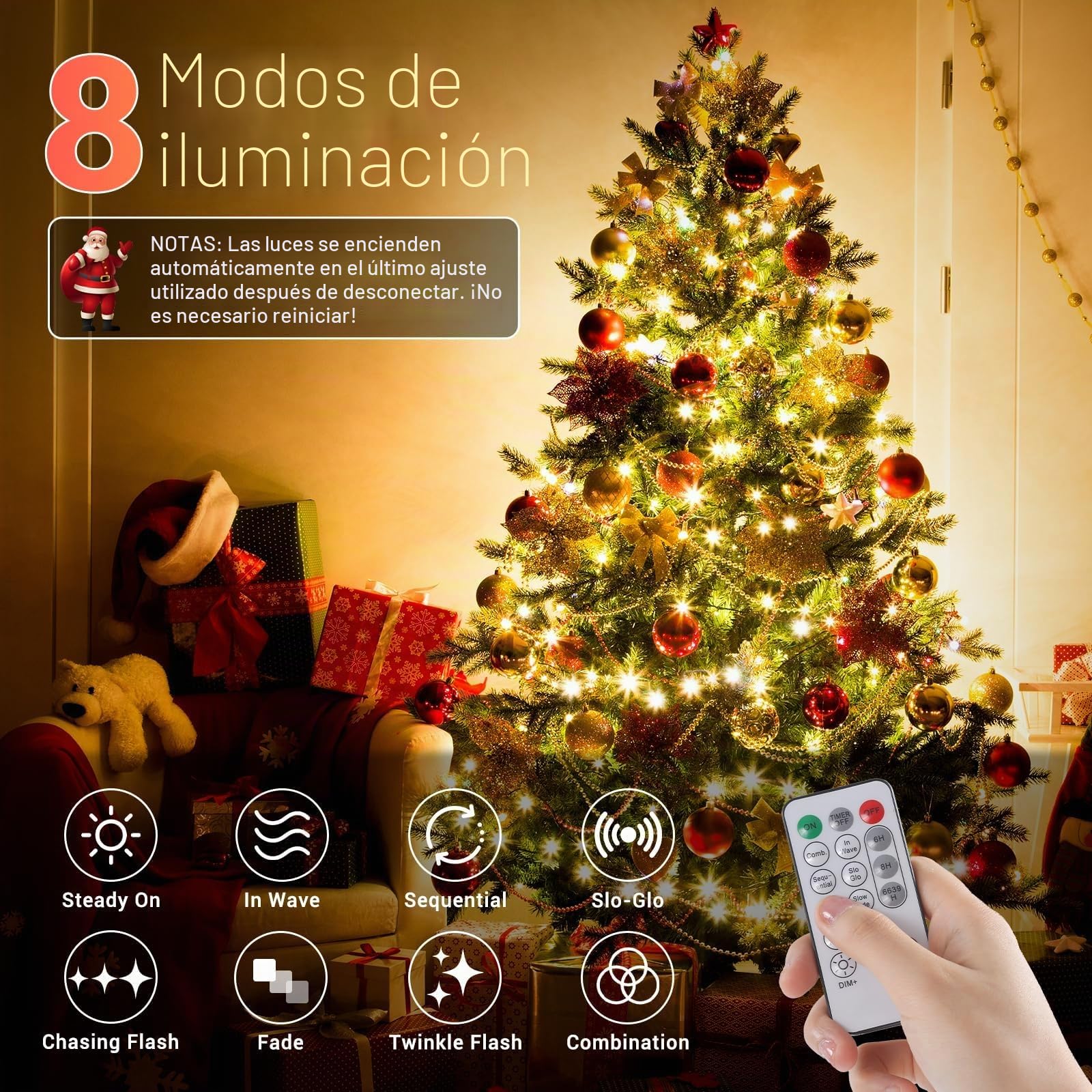 Marchpower Luces Navidad Exterior, Guirnalda Luces Exterior 20M 200LED | Blanco Cálido, Impermeable,Cadena Luces 8 Modos,Función de Memoria Control Remoto para Decoración Fiesta Casa Patio Jardín