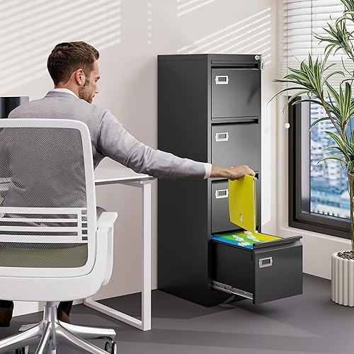 Miniatura 2 de BYNSOE Archivador de 4 cajones con cerradura, archivador vertical de metal para oficina y hogar, archivador vertical para tamaño A4 legalcarta,