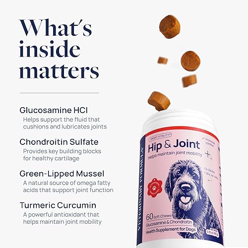 Miniatura 3 de Veterinary Formula Smart Vitality Suplemento para Cadera y Articulaciones para Perros con Glucosamina  Apoyo para Articulaciones de Perros,
