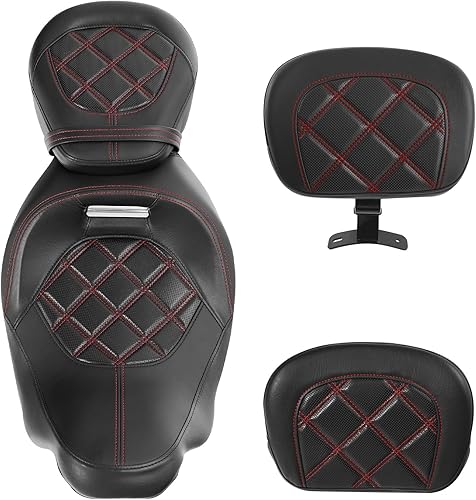 Miniatura 2 de XFMT Asiento de pasajero de 2 piezas de perfil bajo para motocicleta, con almohadilla de respaldo para conductor y barra Sissy para Harley Touring