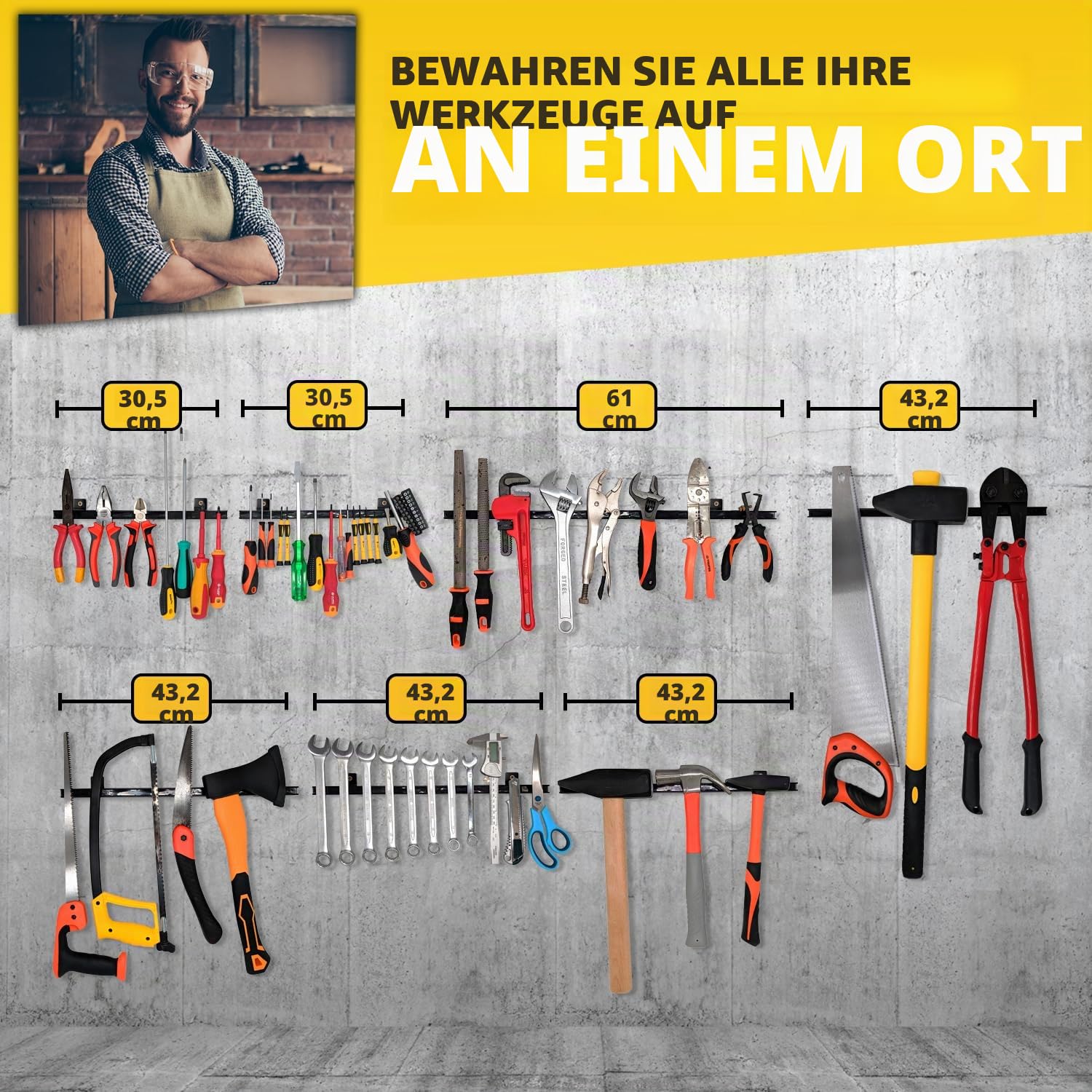 61 cm Schwerlast-werkzeughalter (Verbesserte Version) - Starke Zugkraft für Handwerkzeuge - Profi magnetleiste werkzeug - werkzeug magnetleiste Organizer aus Metall für Werkstatt & Garage.