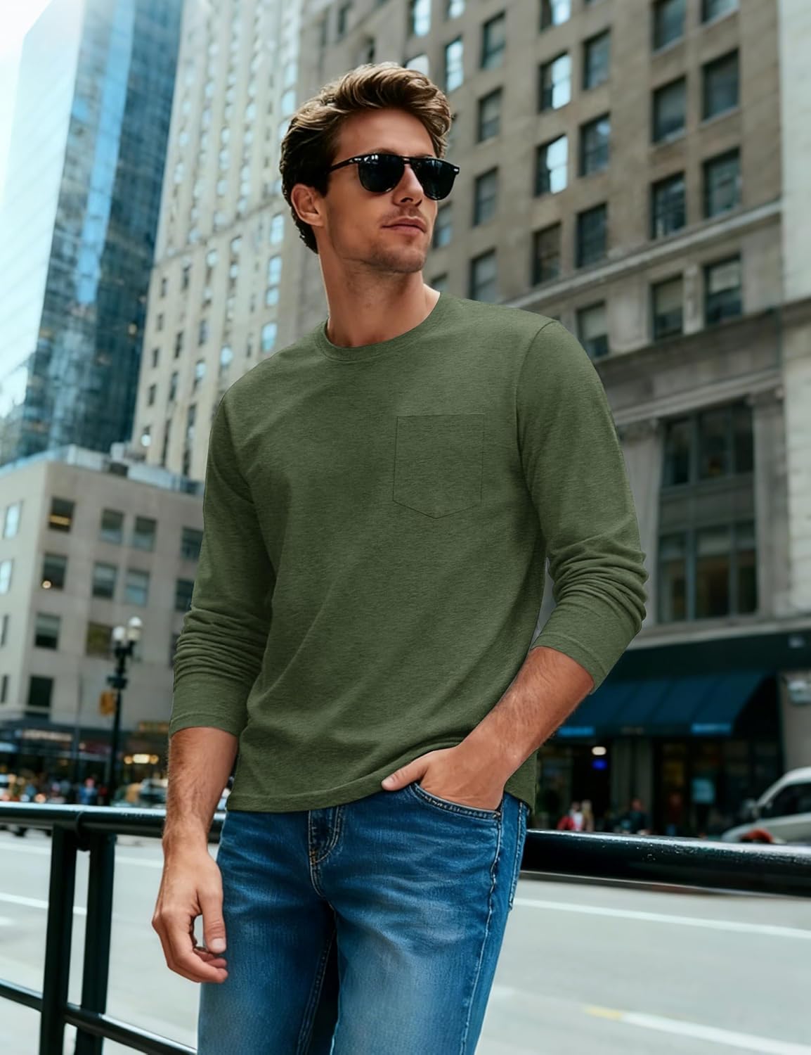 Cotrasen Men's Long Sleeve Tee Shirts Cotton Crew Neck Pocket T Shirts Moisture Wicking Soft Casual Basic Tshirts - Image 3