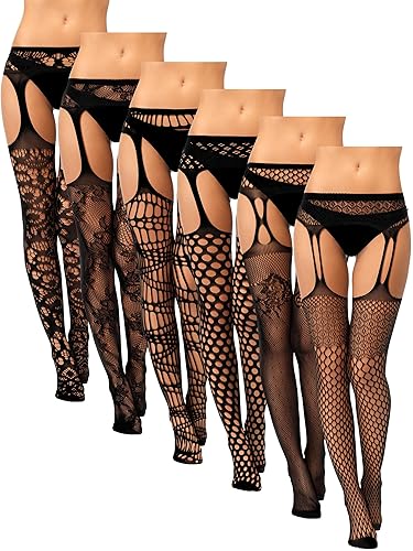Women Fishnet Thigh High Stockings Suspender Pantyhose Lingerie Garter Belts Tights for Women Girls - Black - Small-Medium