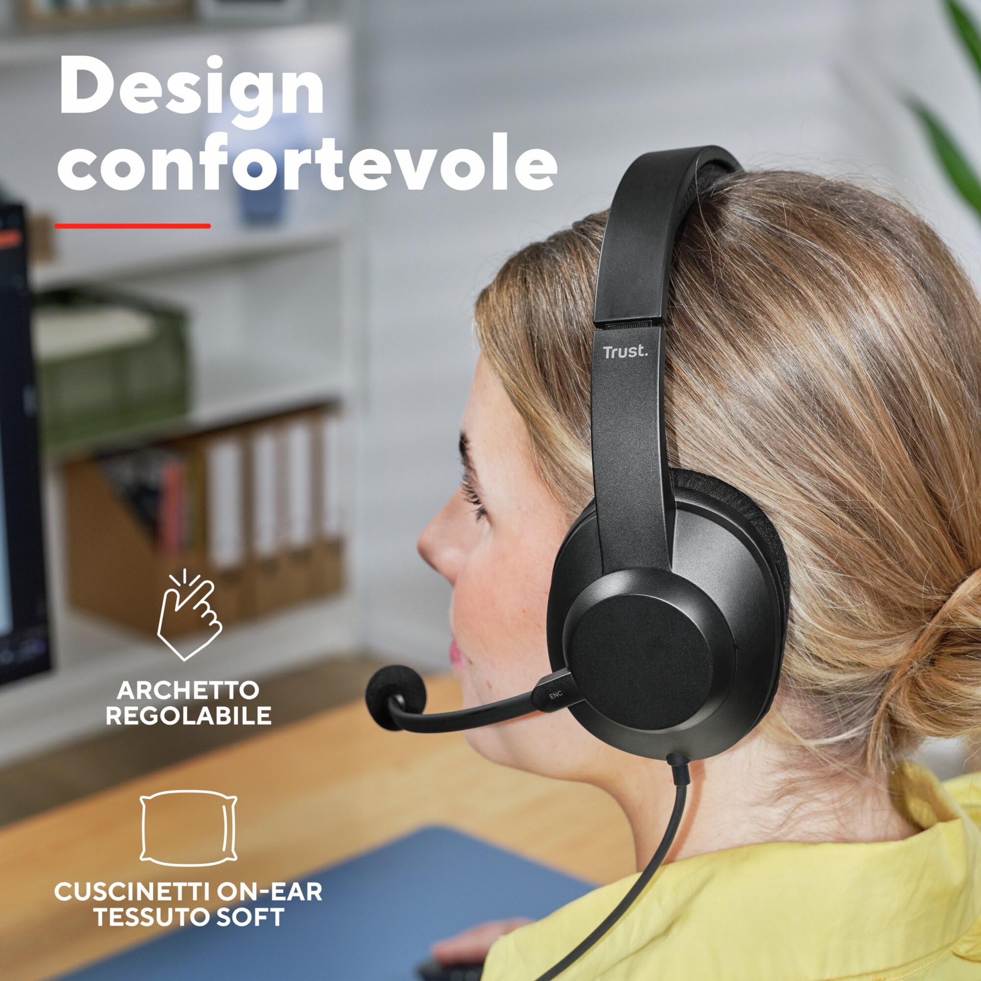 Trust Ayda Max USB Cuffie con Microfono ENC Cancellazione del Rumore, Auricolari con Filo 1,80 m, Mic Noise Cancelling, 85% Plastica Riciclata, Headphones Over-Ear Cablato per PC Laptop Mac, Nero