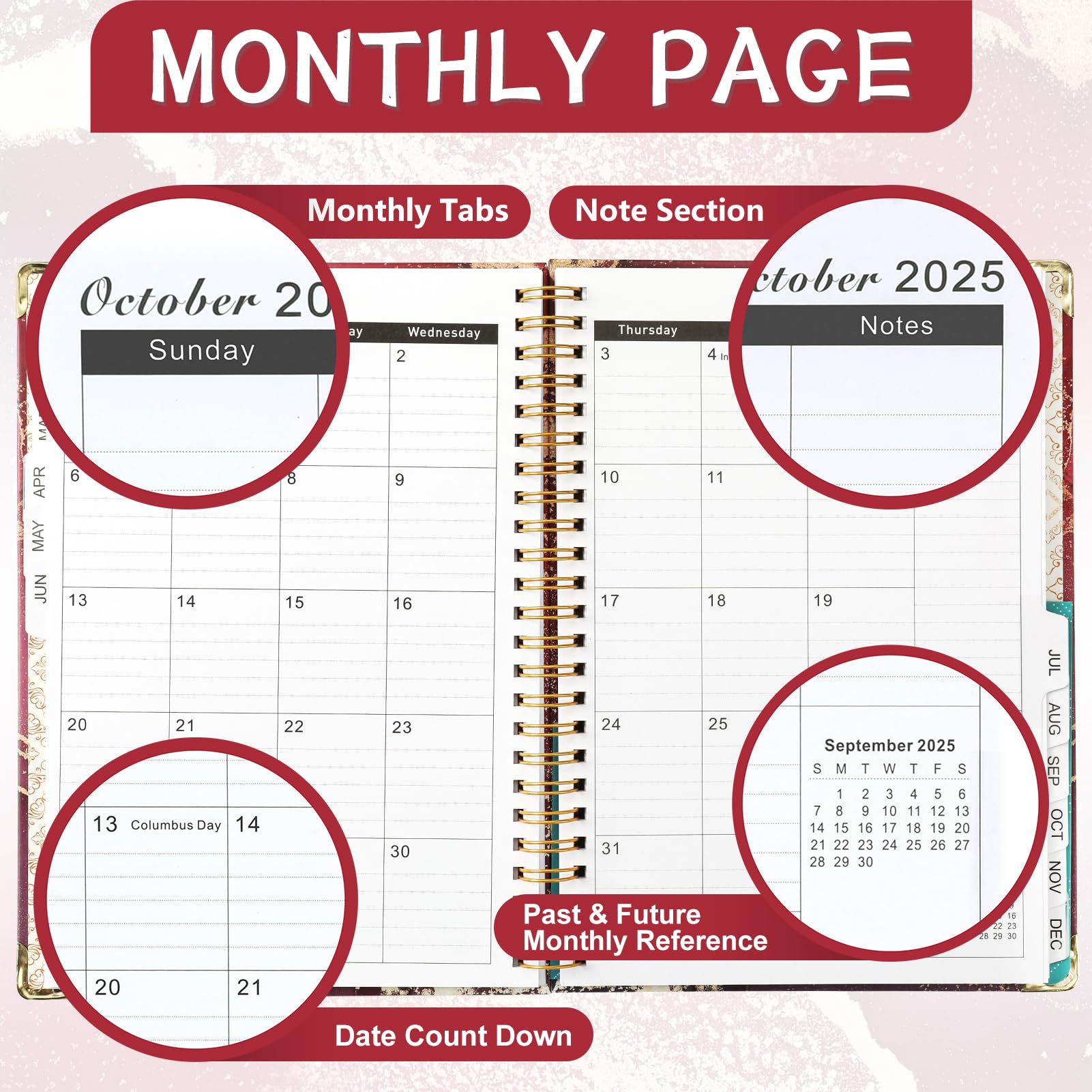 2025 Hardcover Weekly & Monthly Planner – A5 Spiral Bound With Tabs, Inner Pocket, Aquamarine - View #8
