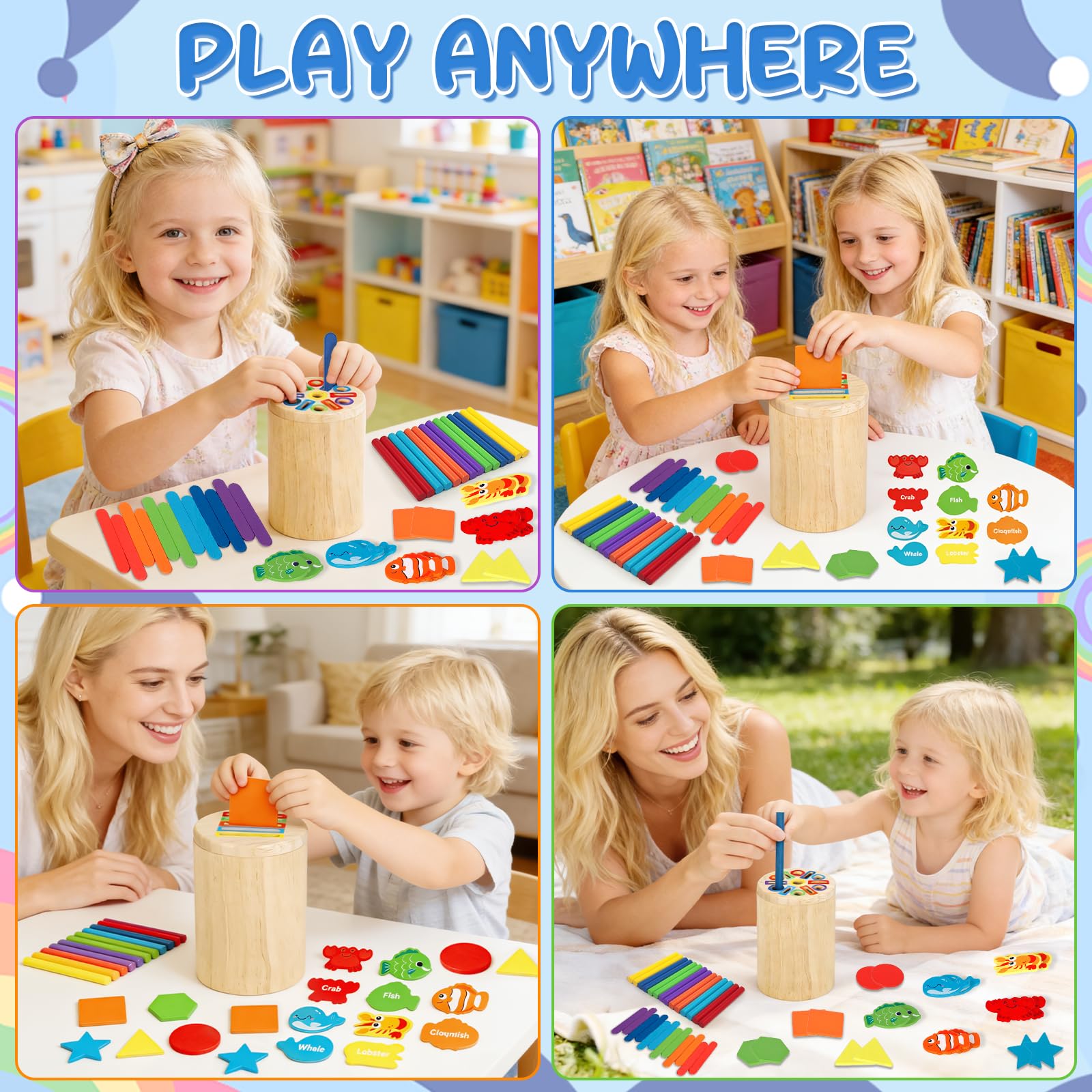 Giochi Bambini 4 5 6 Anni, 4 in 1 Giochi Montessori, Classificazione delle Forme e dei Colori, impilamento e smistamento, Giocattoli Montessori per Bambini di 4+ Anno Regali Educativi
