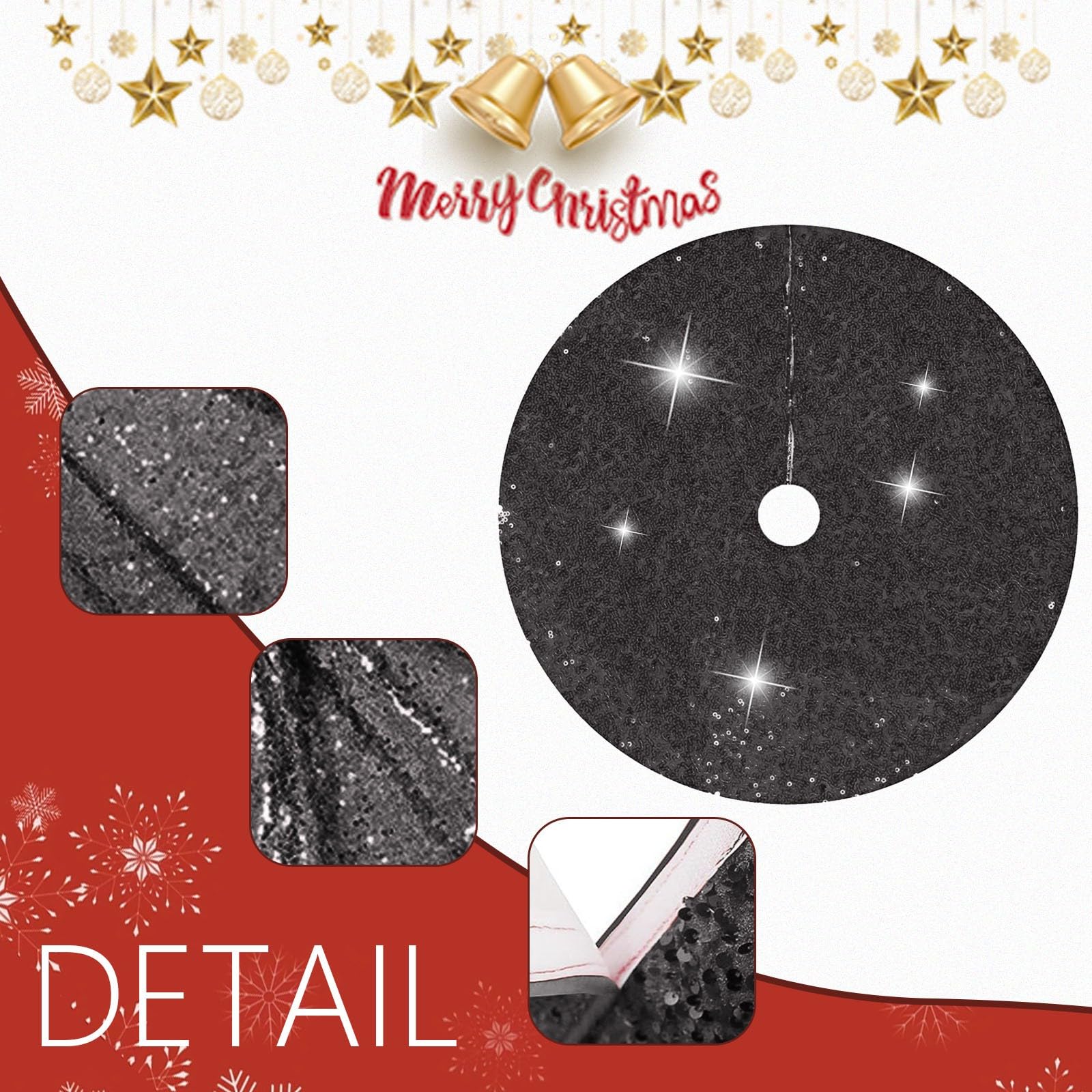 Dwafill Weihnachtsbaumdecke 120cm Rund - Schwarze Bäume Design Baumrock