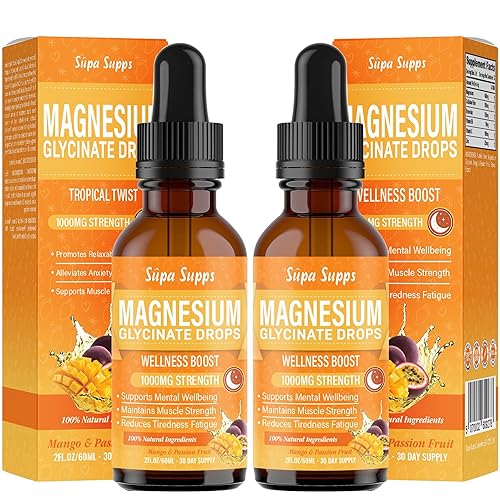Magnesium Glycinate Liquid 120ml - Mango & Passion Fruit Flavour | Supa Supps Magnesium Glycinate 3-in-1 Complex | Fast Absorption | Premium Pure Formula, Easy-to-Take Supplement for Daily Balance - Mango & Passion Fruit - 60 ml (Pack of 2)