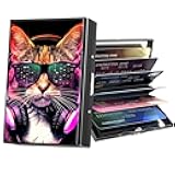Metal Wallet,Credit Card Holder for Women Men,RFID Blocking Card Holder Wallet Mini Slim Aluminum Wallet ID Case Hard Card Case Business Card Holder Case,Cute Cool Cat