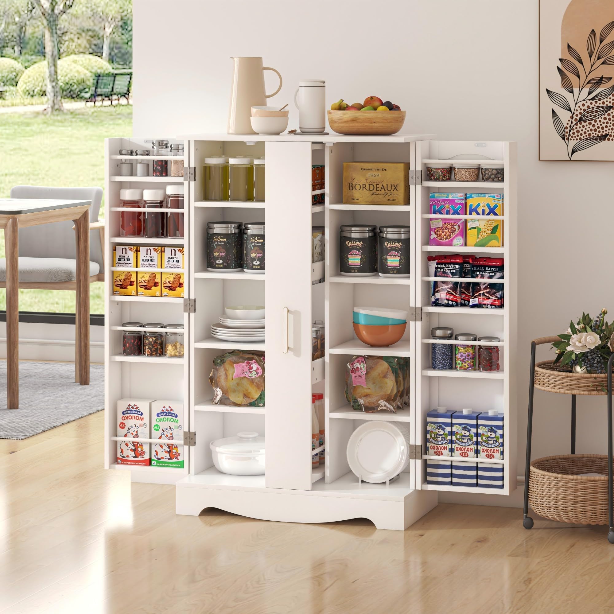 47" Kitchen Pantry Cabinet with Adjustable Shelves and Drawer, Buffet Cupboards Storage Cabinet for Home Office Use (White, 16" D x 30" W x 47" H)