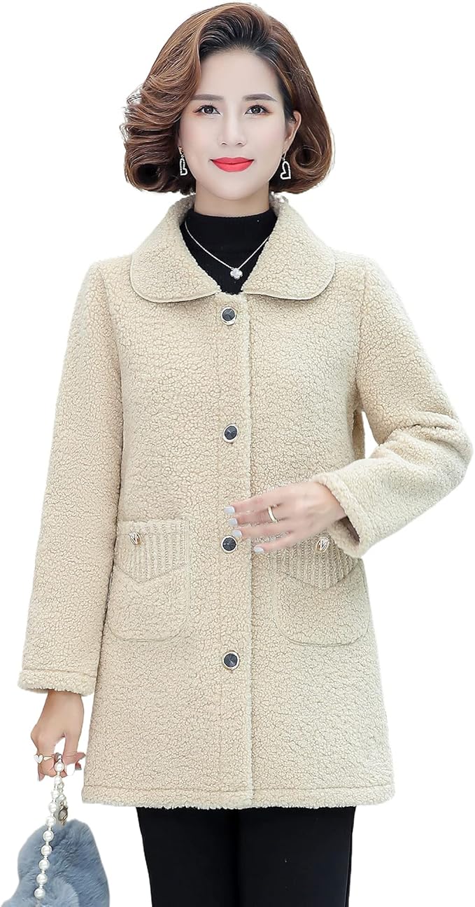 Amazon 柑九珍 高齢 者 女性 フリース 長袖 防寒 着 コート 21 New 冬着 シニア レディース ファッション 70代 80代 90代 ロング アウター ストレートポケット コート ジャケット 通販