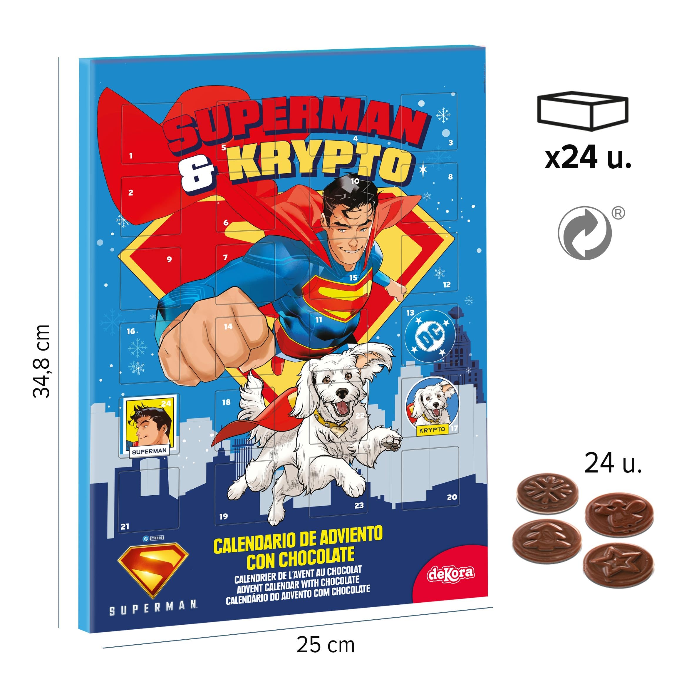 Dekora Calendario Dell'Avvento Justice League 2025 - 24 Cioccolatini Al Latte (50g) - Supereroi DC Per Bambini