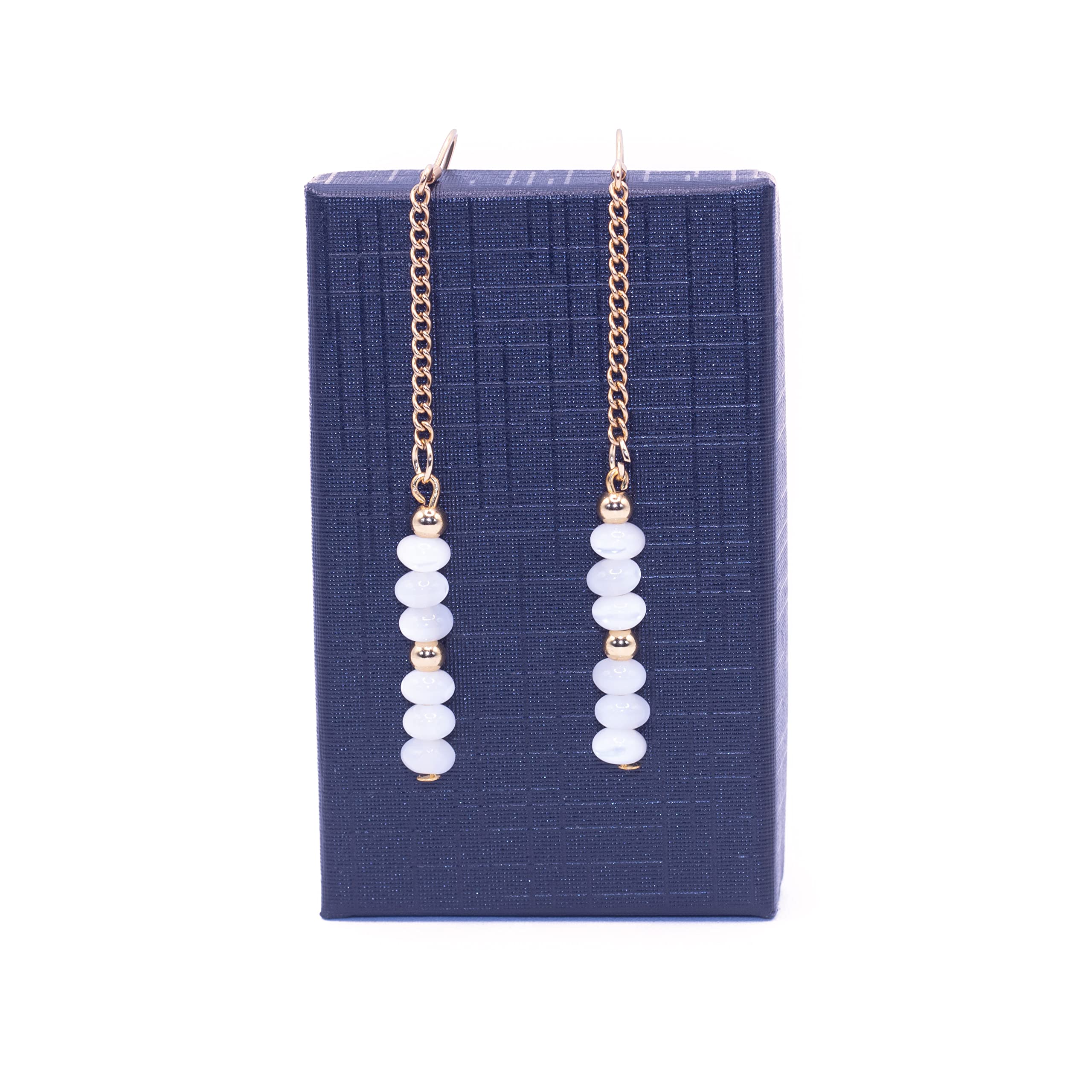 NILUXE DESIGNPendientes nácar mujer - Cadena de acero inoxidable - Pendientes nacarados largos -Pendientes colgantes nácar dorados - Pendientes largos mujer - Ideales para regalar
