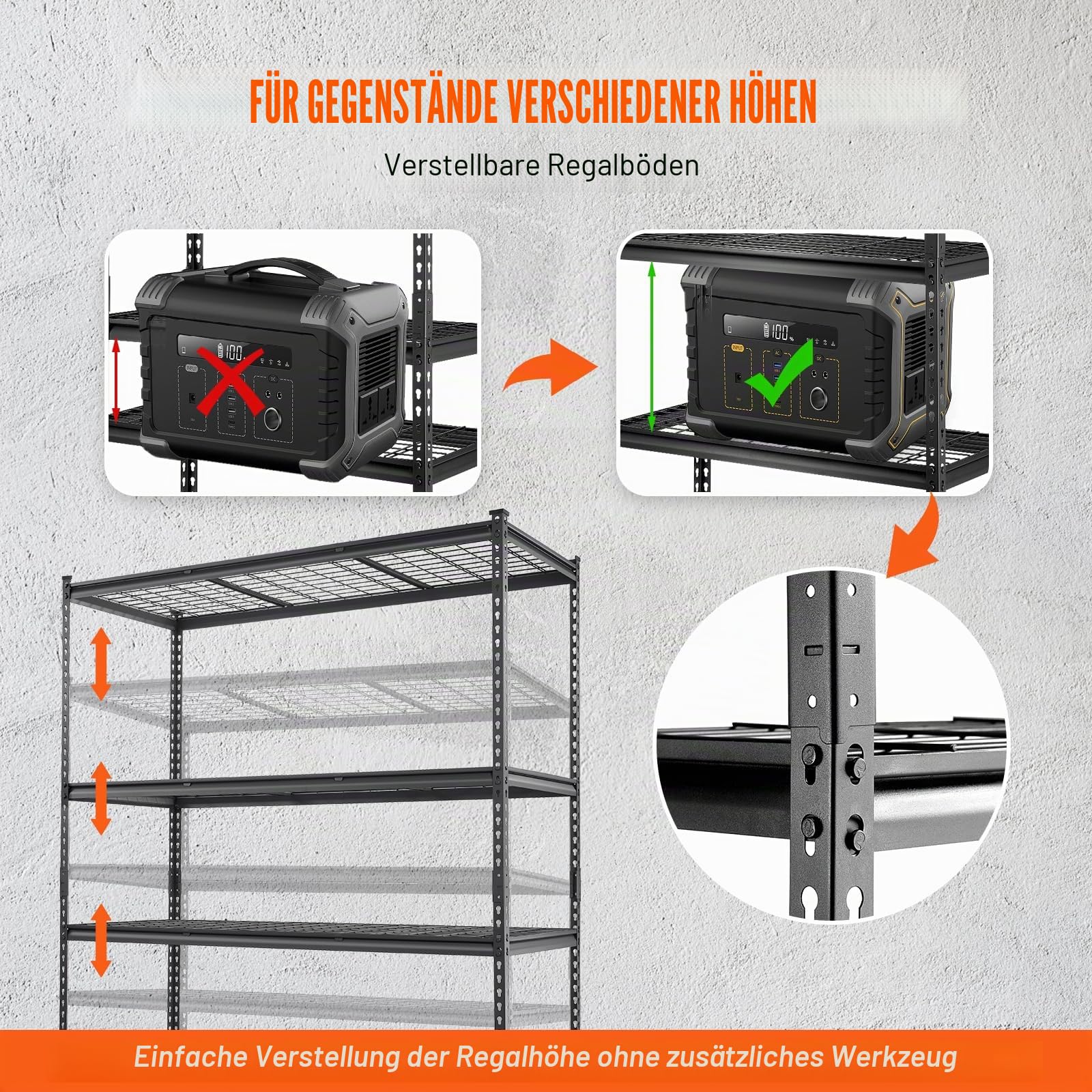 VEVOR Lagerregal 5-stufig verstellbar 907,2 kg Kapazität Garagenregale, Metall-Organizer Drahtregal schwarz 152,4 x 61 x 198,1 cm für Küche, Speisekammer Keller Badezimmer Wäscheschrank