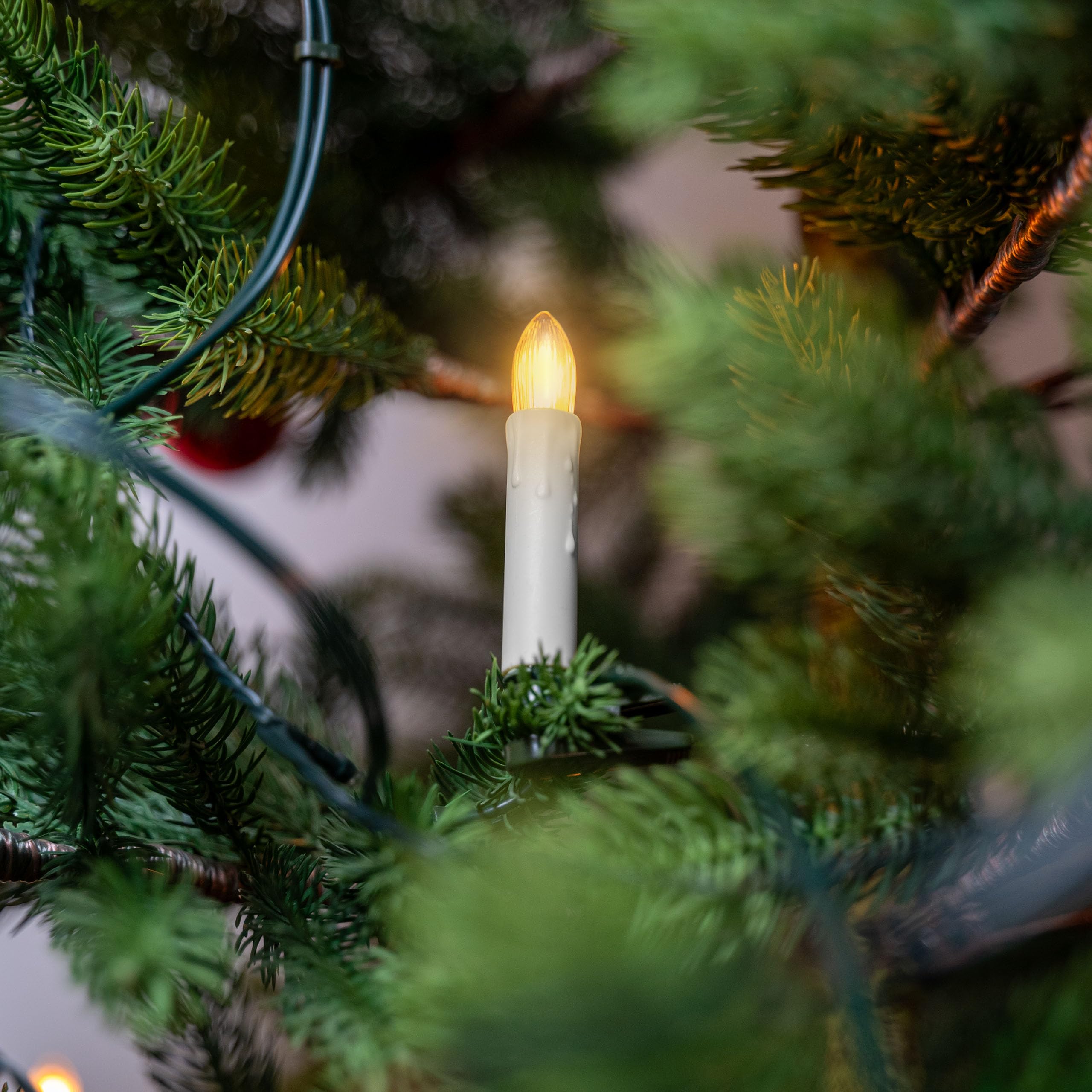 Retro Weihnachtsbaum-Lichterkette mit LED Filament Kerzen, klassische Baumbeleuchtung mit austauschbaren E10 Leuchtmittel, Weihnachtsbeleuchtung für Innen, nostalgie (weiß, 30 Kerzen - ca. 14,5 m)