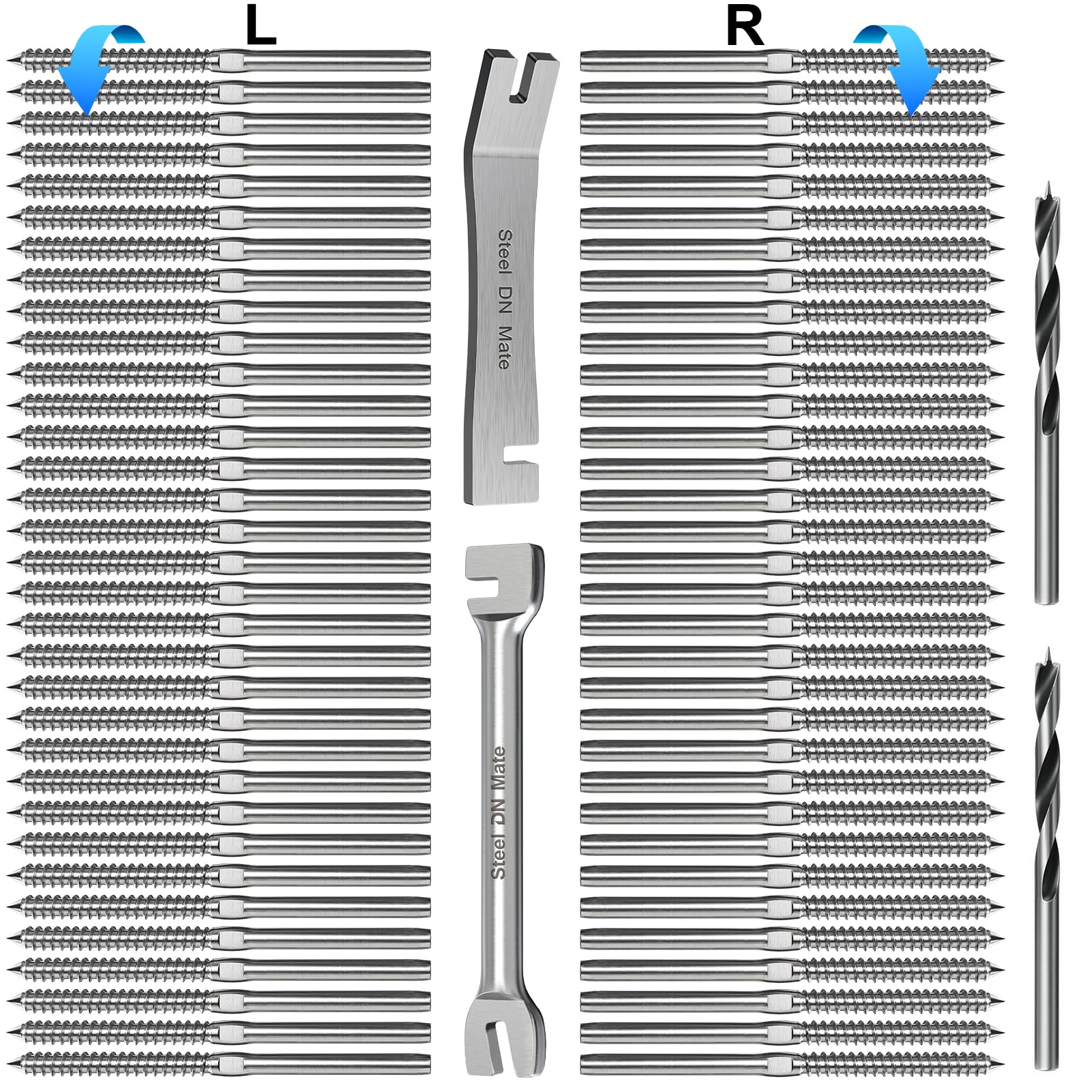 Steel DN Mate 70 Pack T316 Stainless Steel Right&Left Handed Thread Swage Lag Screws for Wood Post of 1/8" Steel Cable Railing Kit, Cable Railing