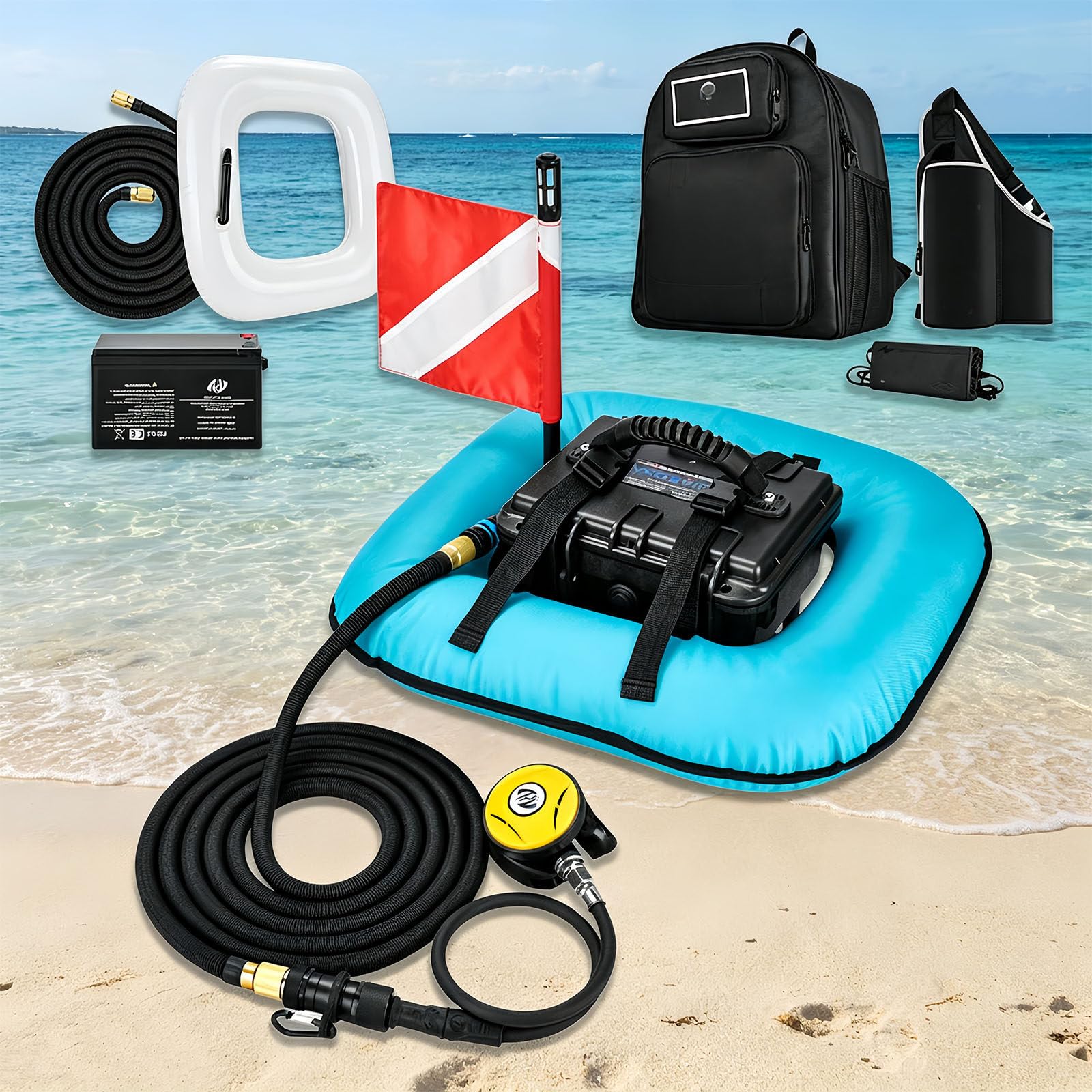 Glowdora Scuba Diving Ventilator Tankless Diving Systems, Underwater Breathing Device Blue
