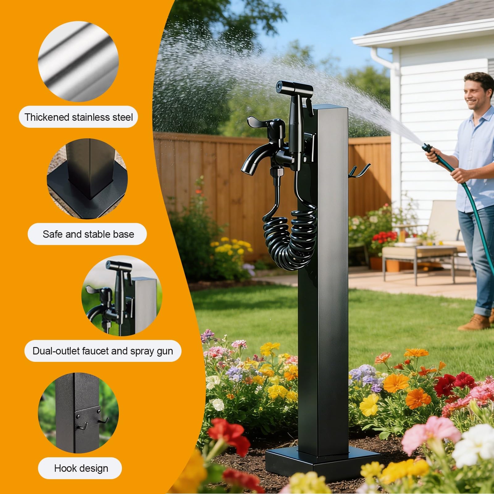 Genérico Columna de Agua Vertical Independiente para jardín Exterior con Grifo y Pistola rociadora: Soporte Ideal para mangueras de Patio, riego de césped y soluciones de Lavado.