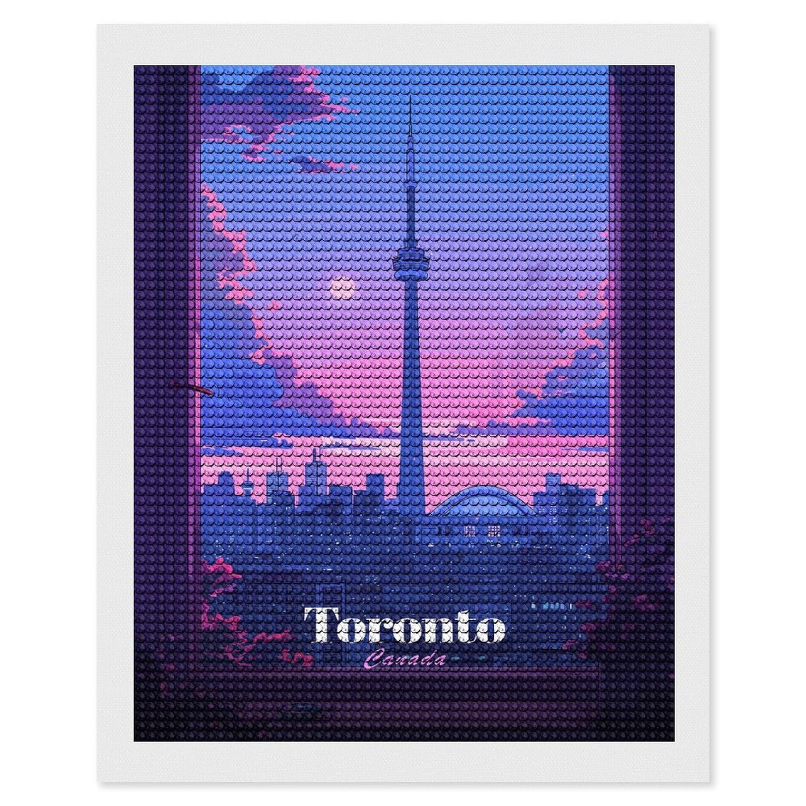 Junmoney Toronto Cityscape at Sunset Full Drill Diamond Painting Kit 16"x20", Mindful Craft Activity, Bedroom Decor, for Adults, Gift Idea