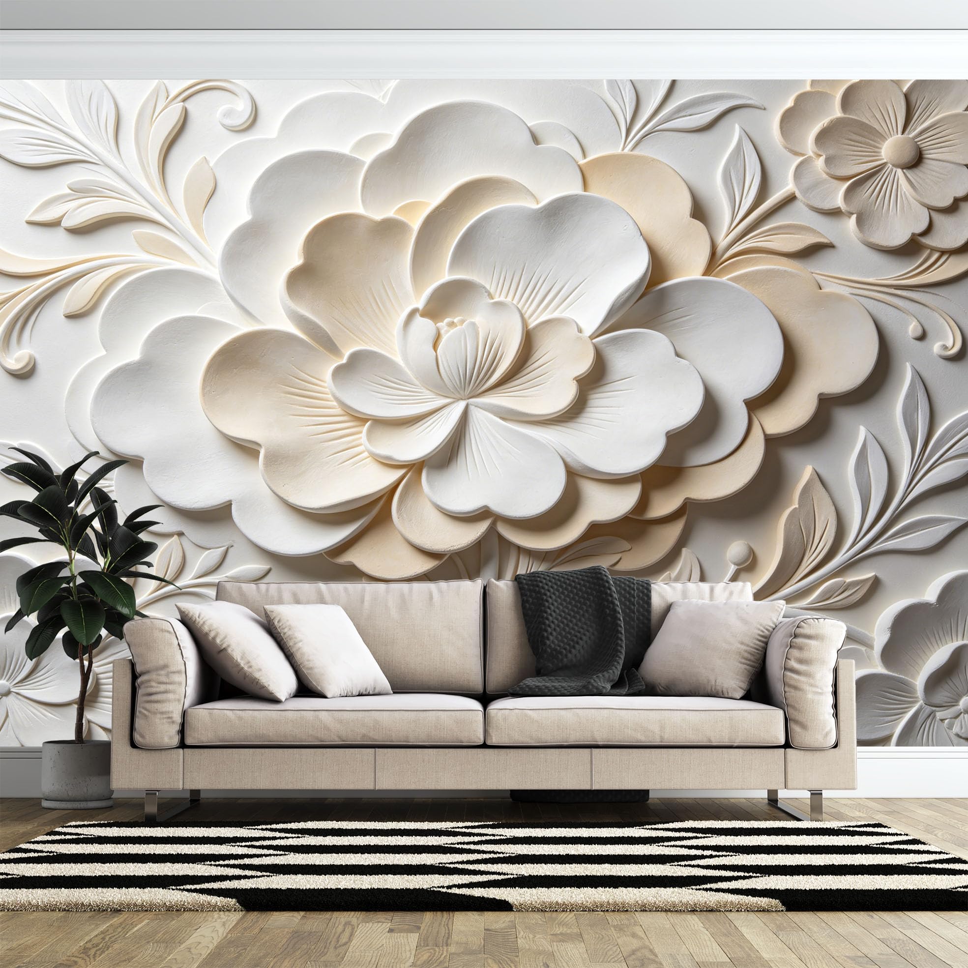 Papel Pintado Mural Gigante con Relieve De Yeso Falso 3D De 600 × 420 cm (Ancho X Alto). Papel Pintado Fotográfico No Tejido para Revestimiento De Paredes, Decoración De Paredes para Sala De Esta