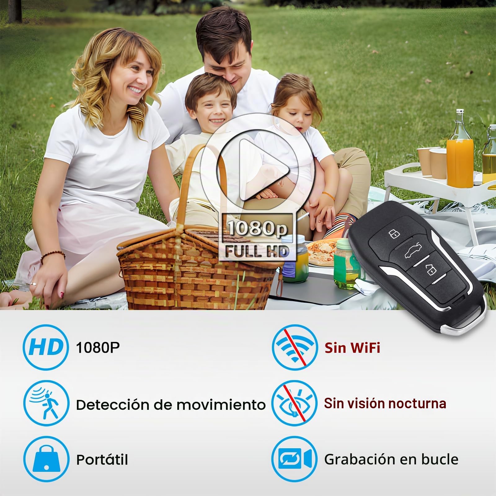HGYGHO 64GB Mini Cámara Llave del Coche, Cámara de Vídeo Pequeña 1080P Portátil Mini Cámaras de Vigilancia Car Key, Micro Cámara de Seguridad con Detección de Movimiento para el Hogar