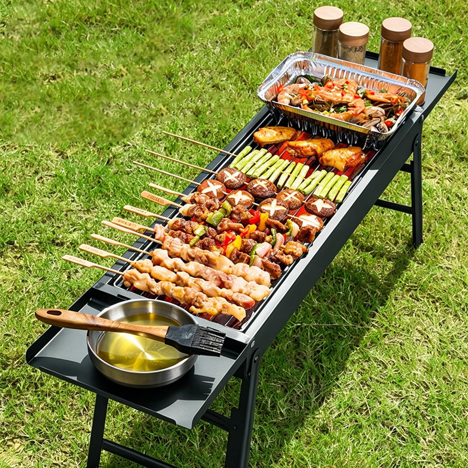 PrzenośNy Grill WęGlowy,Ogrodowy Grill-WęDzarnia,SkłAdany Ze Stali Nierdzewnej Z RozkłAdanym Stojakiem I Otworami Wentylacyjnymi,Idealny Do UżYtku ZewnęTrznego,Na PodwóRko,Taras PrzyjęCia(Black)