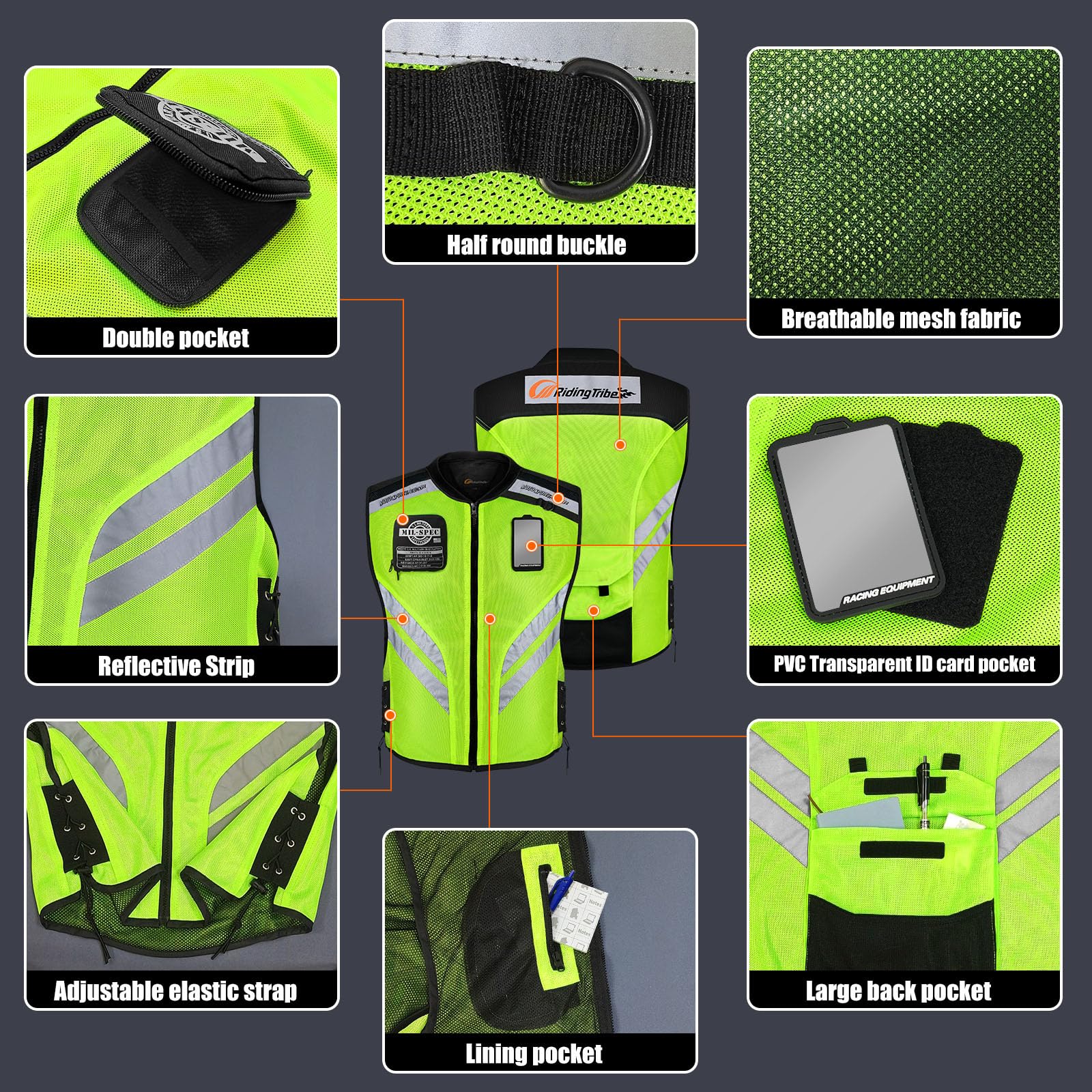 Chaleco de Moto Seguridad Reflectante sin mangas para Motocicleta