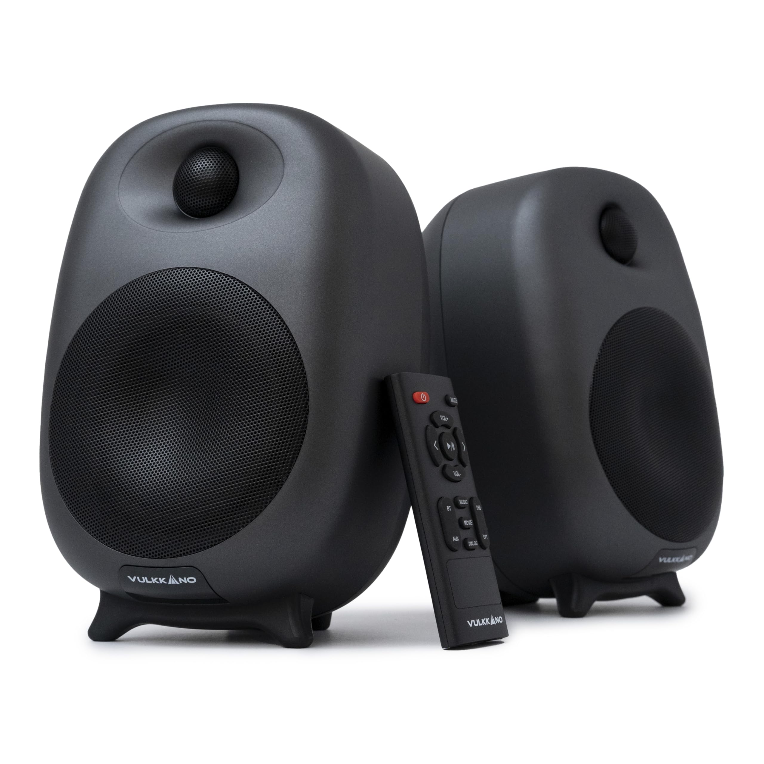 VULKKANO D4 Altavoces PC autoamplificados con Woofer de 4", Potencia de 80W, Bluetooth, USB A, RCA, Aux, Óptica, Sub out, Control Remoto, Altavoces Ordenador con Diseño Elegante