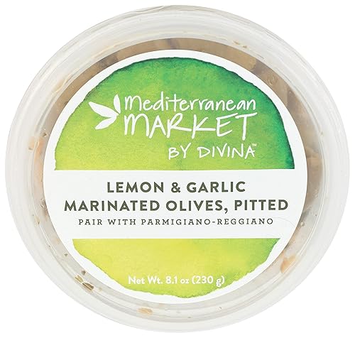 MEDITERRANEAN MARKET BY DIVINA Aceitunas de ajo y limón marinadas sin hueso, 8.1 onzas