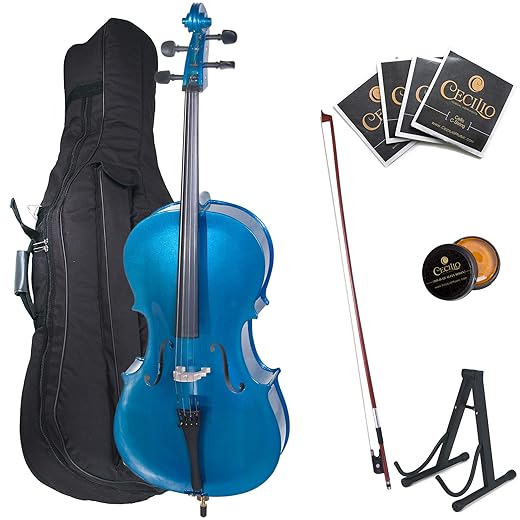 Cecilio- Musical Instrument for Beginners - 4/4 Full Size Cellos Kit with Bow, Stand, Bag - Stringed Music Instruments for School Orchestras, Performances,Blue