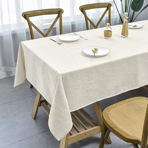 Waterproof Cotton Linen Tablecloths Rectangle Dining Table Cloth, Wipe Clean Indoor & Outdoor Table Cover for Buffet Party and Banquets, Wrinkle Resistant（54"x70"） Beige