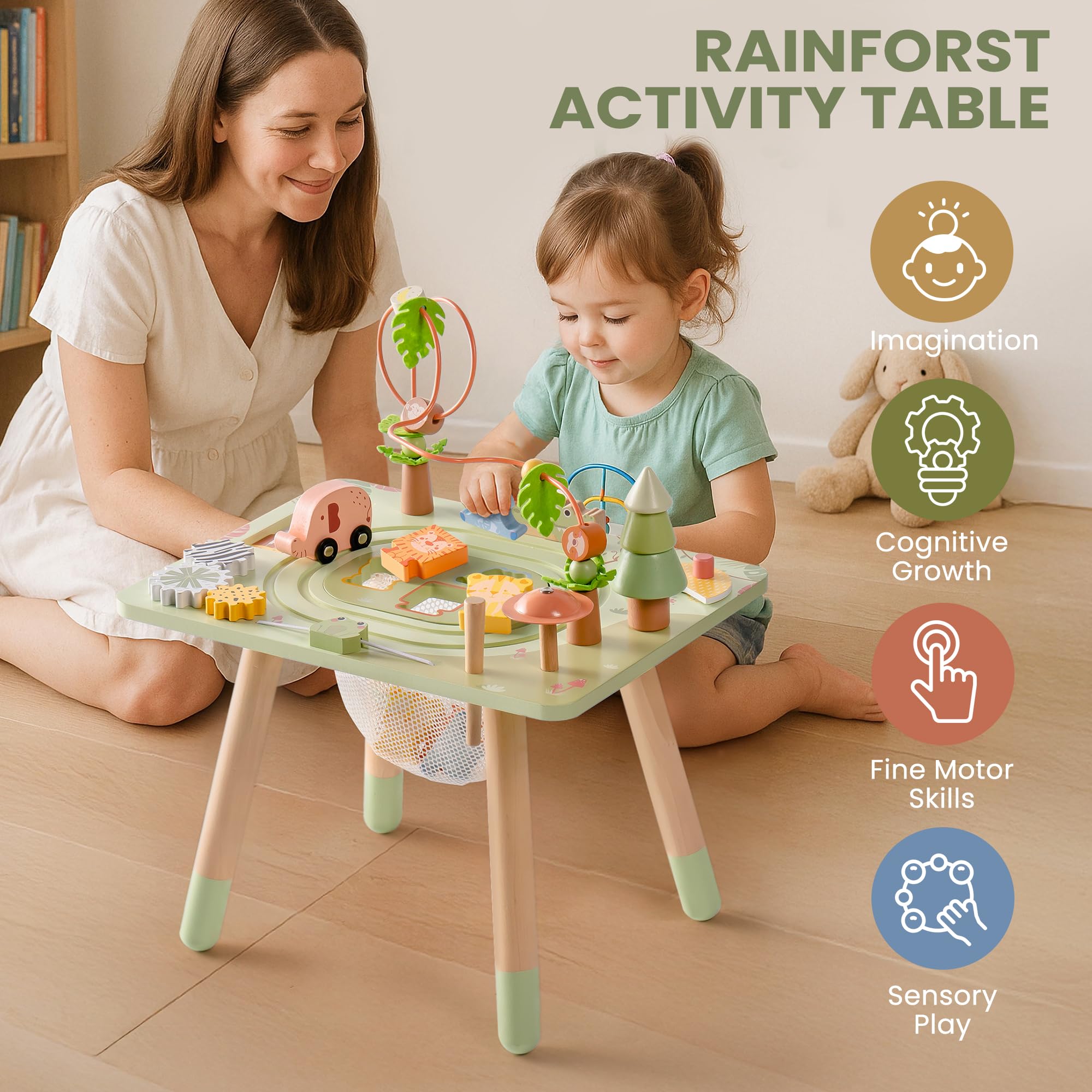 ROBUD Montessori Aktivitätstisch aus Holz, 10-in-1 Lernspielzeug für Kinder ab 18 Monaten, Eburtstag Weihnachten Geschenk