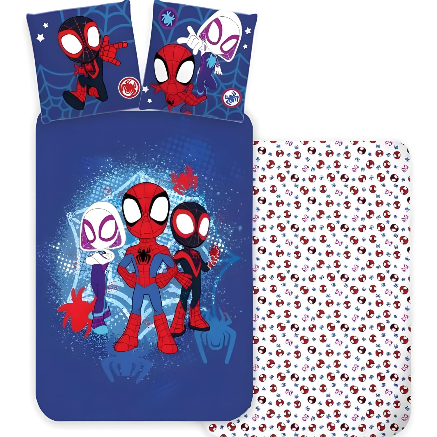 Marvel Spidey Bedding Set Junior Size | Duvet Cover 100x140 cm + Pillowcase 40x45 cm, 100% Cotton | Baby Bedlinen Set Perfect for Toddlers | Spidey Soft Reversible Cot Bedding Set