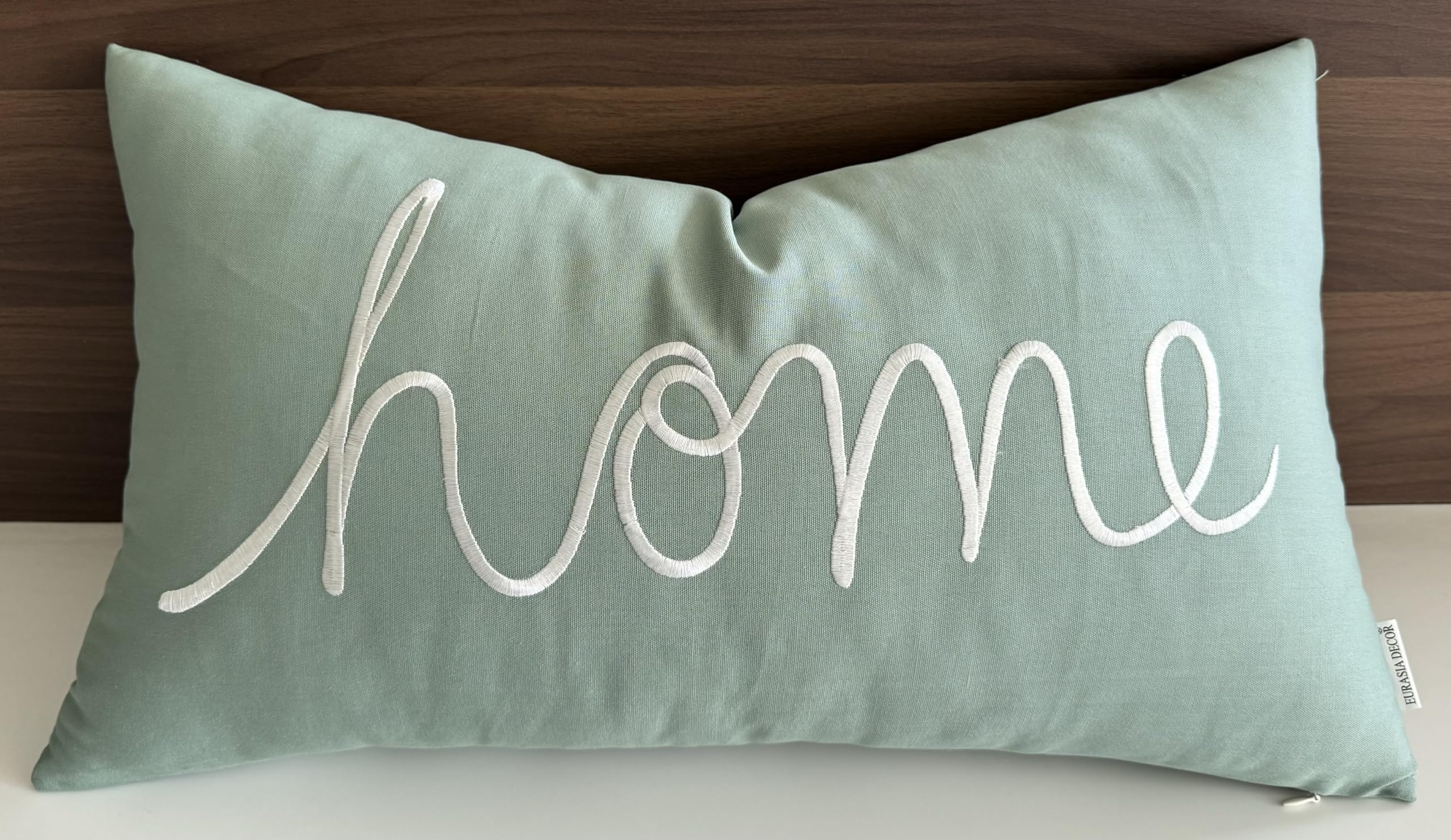 EURASIA DECOR Home Sentiment Embroidered Decorative Lumbar Pillowcase - Housewarming, Living Room, Couch, Bedroom - 14x24 Inches, Teal