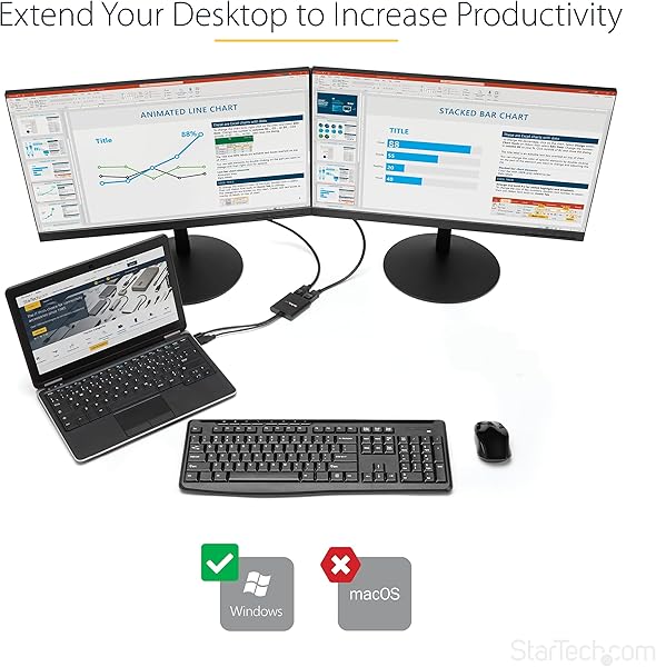 StarTech com Adattatore multi monitor a 2 porte DisplayPort 1 2 MST Hub a doppio display 4K 30Hz o 1080p   Alimentato via bus USB Dual Monitor Splitter video per la modalit desktop estesa su Windows