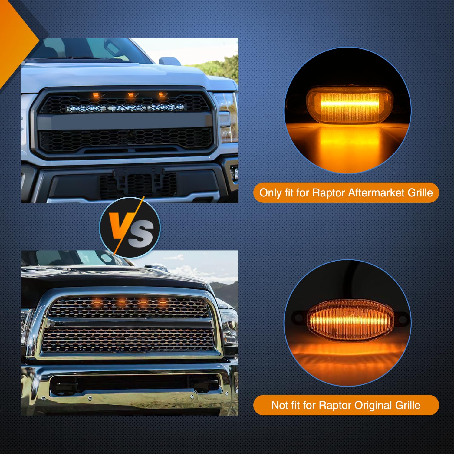 2016 F150 Raptor Grill Set Of 3 Amber Raptor Style LED Grille Running Lights For 2015-2017 Ford F-150 Grill Led Lights For Trucks - Foto 12