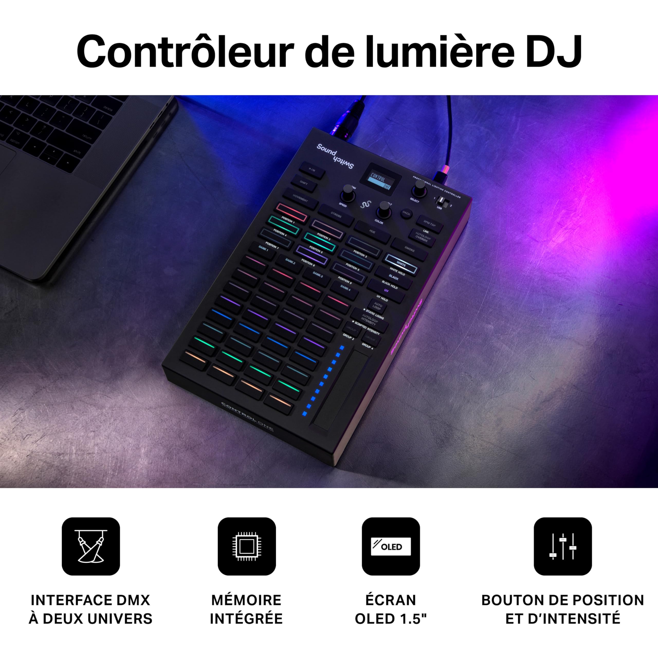 SoundSwitch Control One - Contrôleur de Lumière DMX Pour DJ, avec Trois Mois D'accès au Logiciel SoundSwitch et Prise en Charge de DMX et Phillips Hue