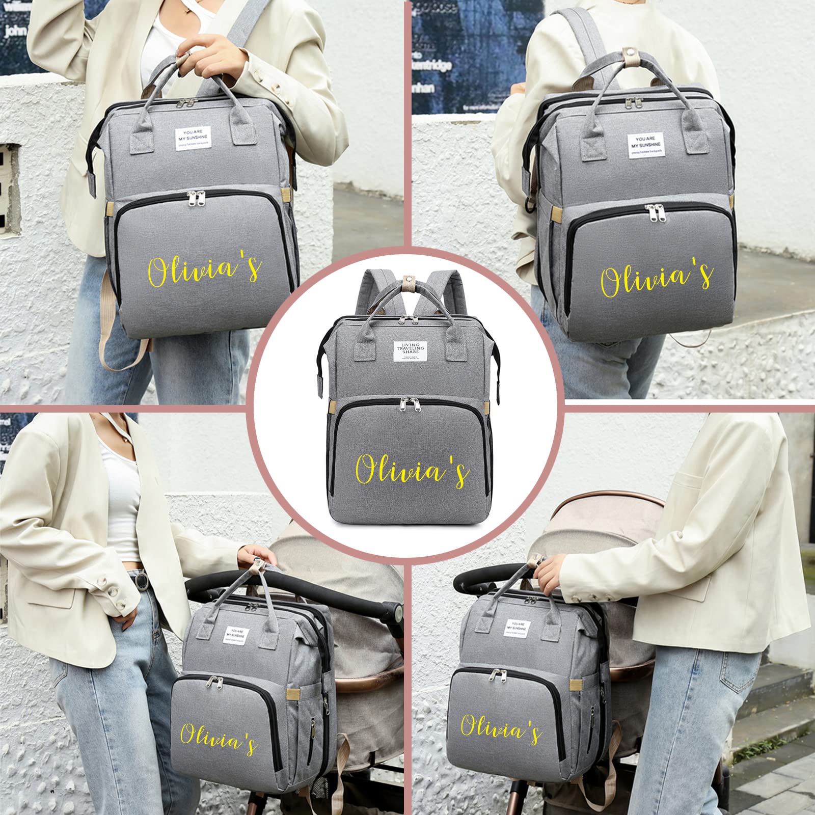 Borsa per pannolini personalizzata 3 in 1 zaino con fasciatoio multifunzione grandi borse per pannolini per bambini per ragazzi e ragazze portatile, borsa fasciatoio leggera personalizzata Regali