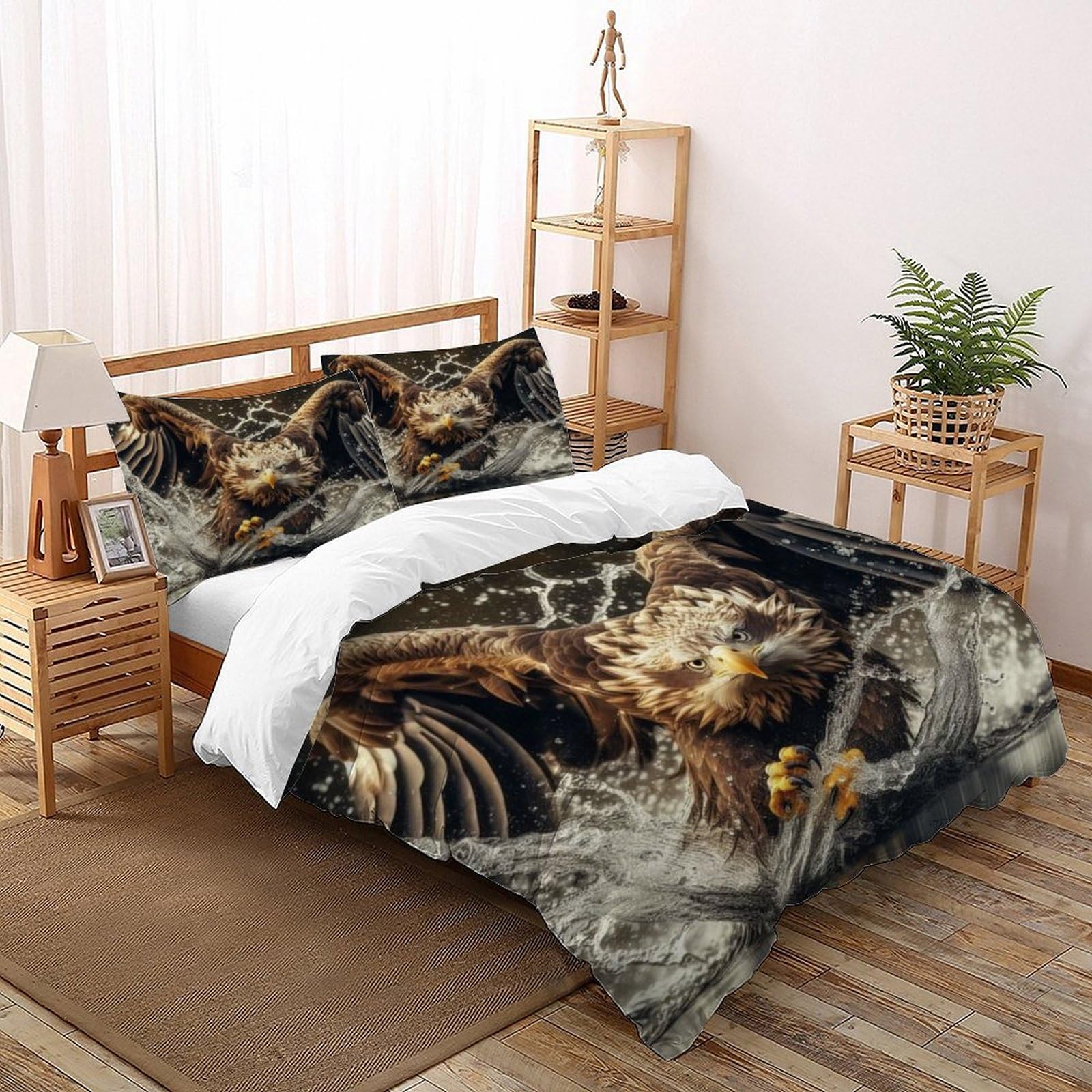 SOJFGSNAJ Golden Eagle Duvet Cover Sets Jungle Animals - Ultrasoft Hypoallergenic Reversible Quilt Cover With Zipper Closure King（220x240cm）