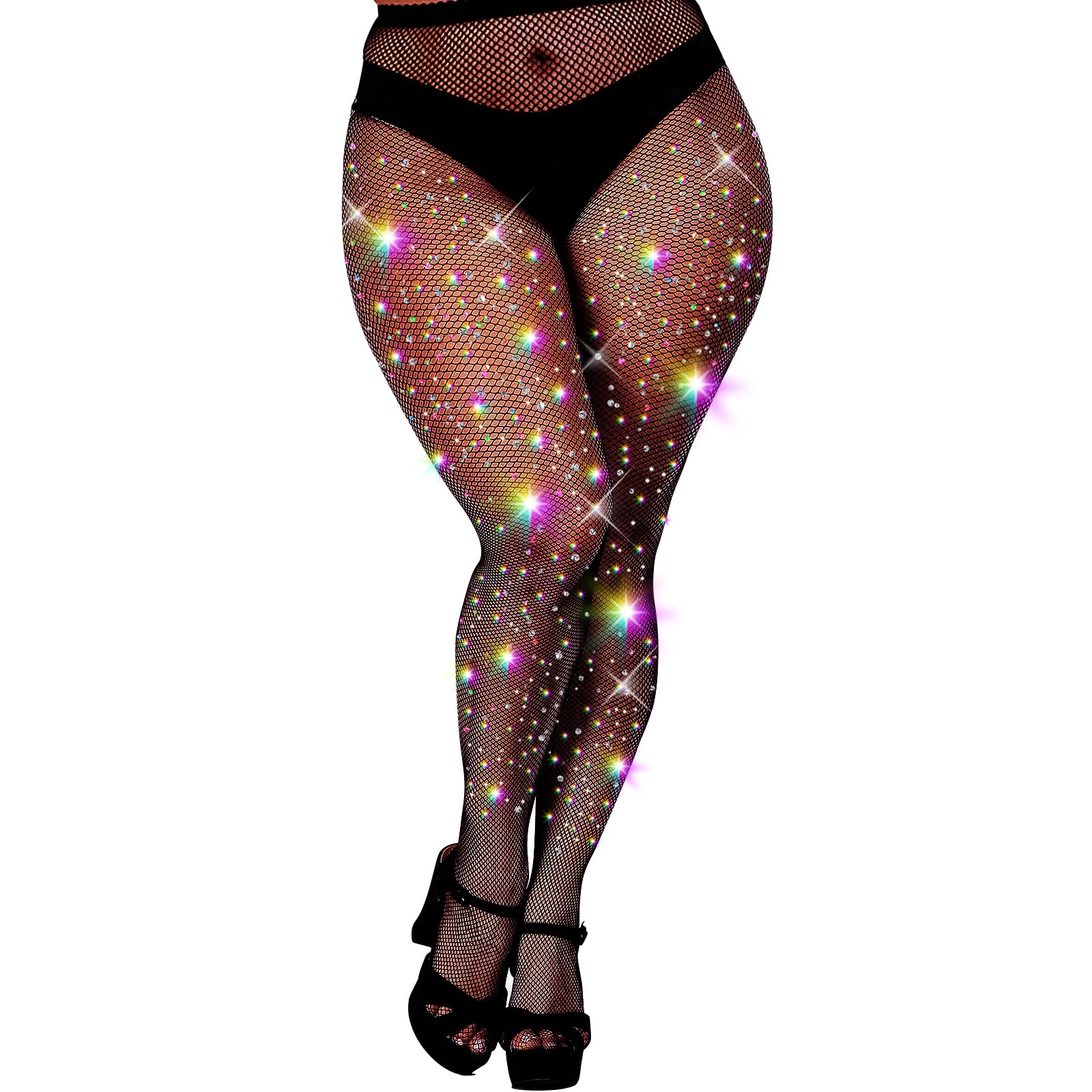 BuautySparkly Fishnet Stockings For Women,Rhinestone Fishnets Tights,  Fishnet Tights Plus size, Fish Nets Fits All