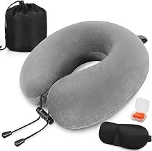 Travel Pillow, Memory Foam Neck Pillow, Support Pillow, Neck Pillow for Travel, Travel with Eye Mask and Ear Plugs, Travel Bag (Grey)